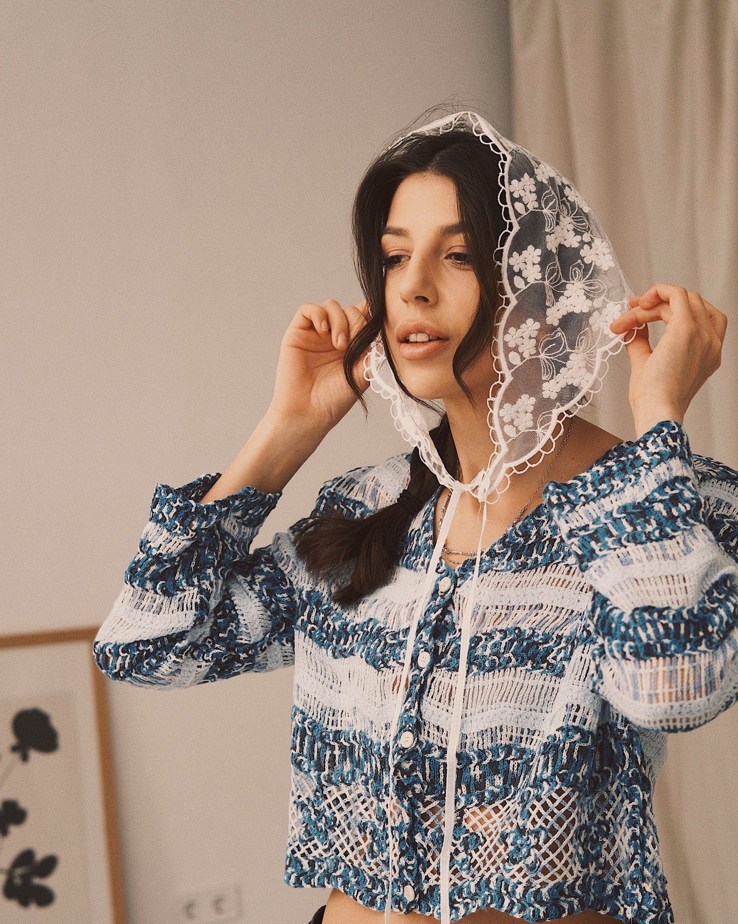 Хуска Мереживна хусточка — топовий аксесуар, що качає стиль! Синя - Kashket.me Taton.shop