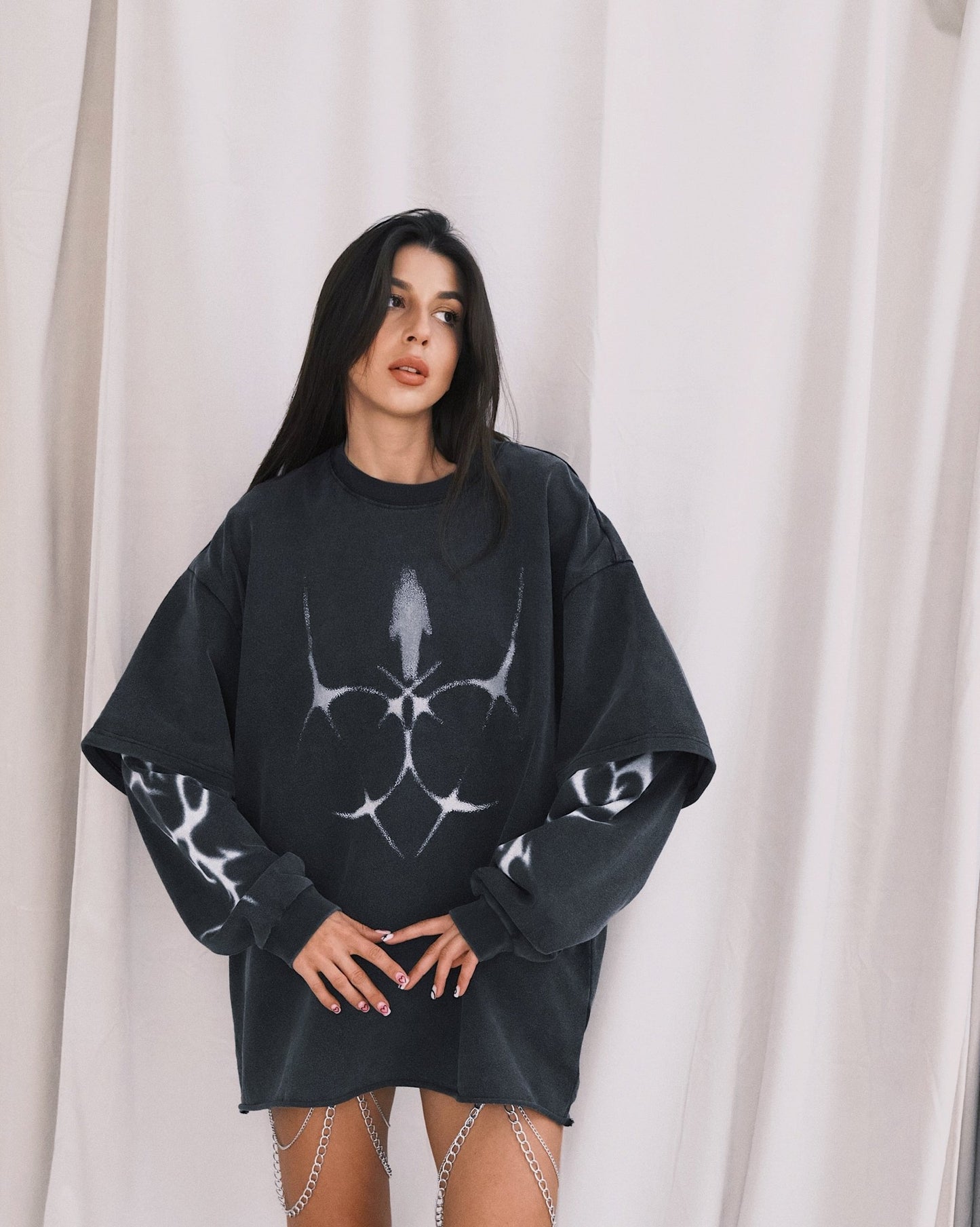 Sweatshirt Оверсайз Лонг з Абстрактним Образом Gray M - Tsupkyi (Цупкий) Taton.shop