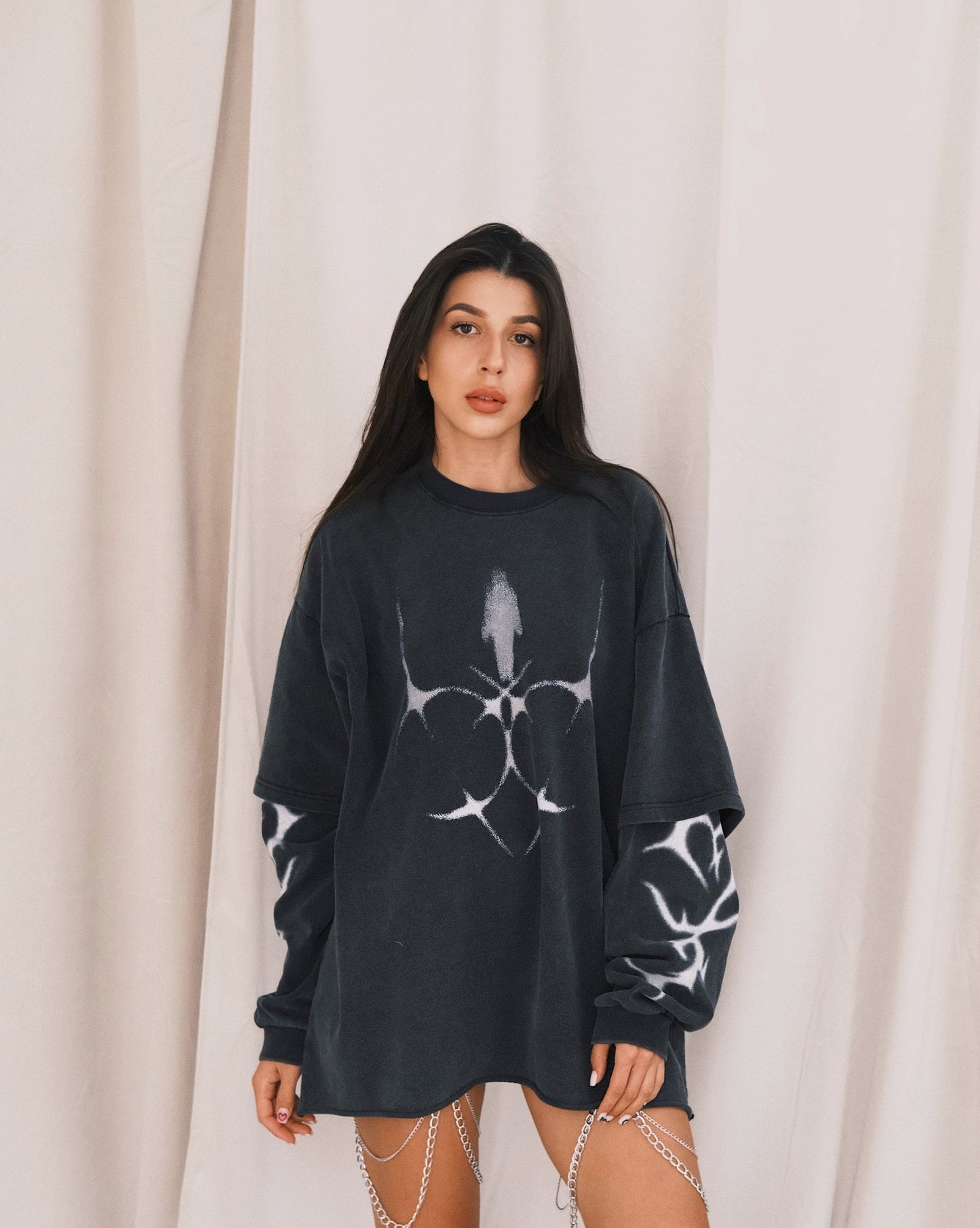 Sweatshirt Оверсайз Лонг з Абстрактним Образом Gray M - Tsupkyi (Цупкий) Taton.shop