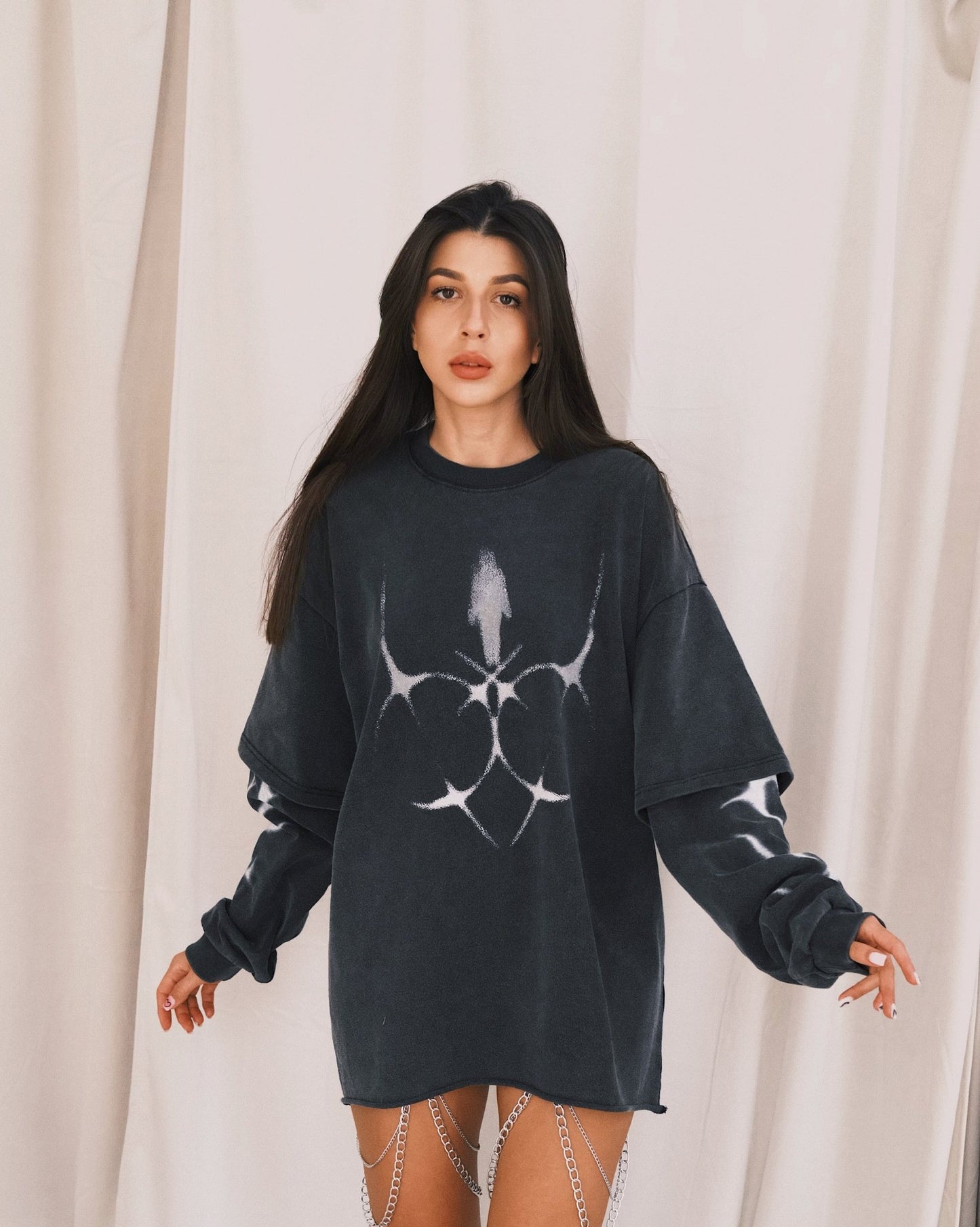 Sweatshirt Оверсайз Лонг з Абстрактним Образом Gray M - Tsupkyi (Цупкий) Taton.shop