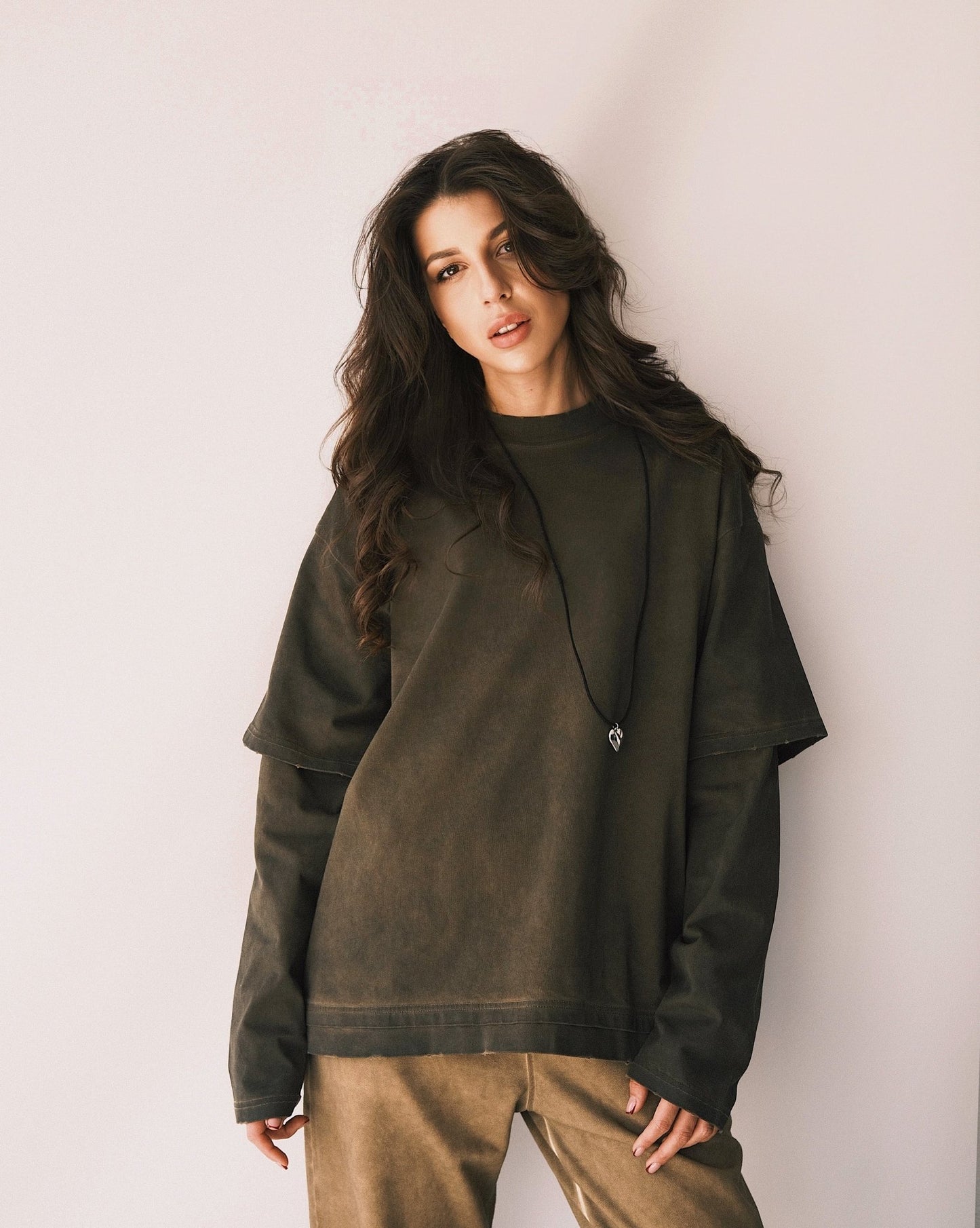 Sweatshirt Оверсайз Лонг с ефектом СТО Olive S - Tsupkyi (Цупкий) Taton.shop