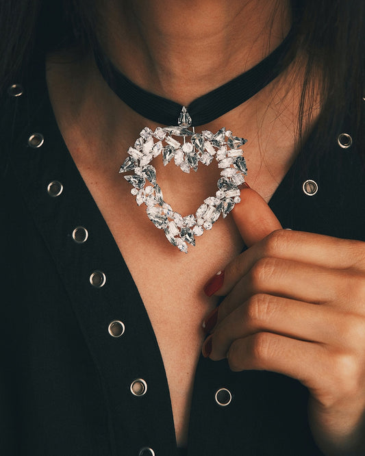 Підвіска Чокер з кристальним сердечком на чорній стрічці - Kashimir.me Taton.shop