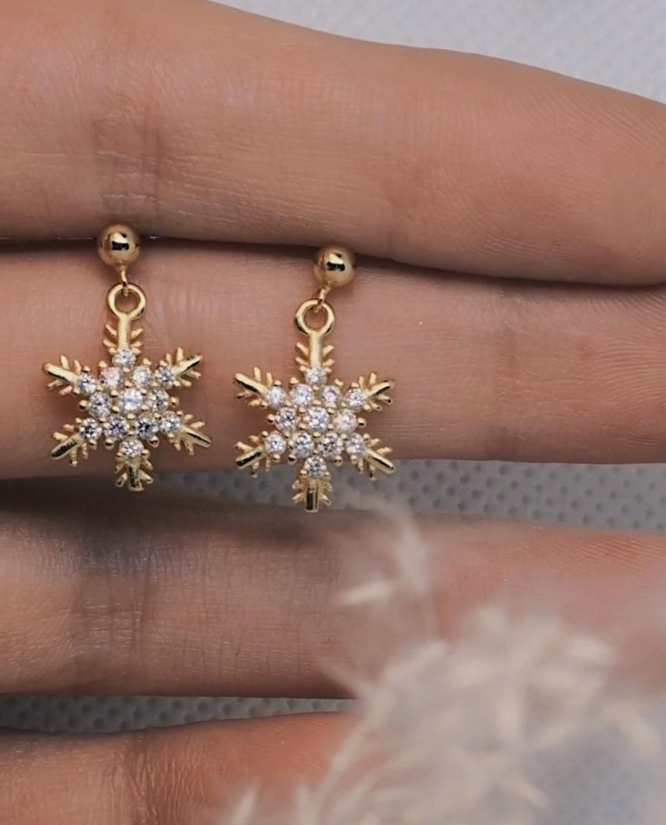 Сережки S925 Срібні Сережки - Золоті Чарівні Сніжинки - Kashimir.me Taton.shop