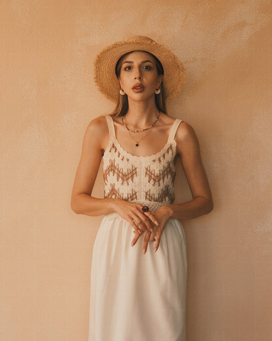 Сарафан Літній сарафан з в'язаними елементами — ніжність і стиль у кожному русі Brown - Tsupkyi (Цупкий) Taton.shop