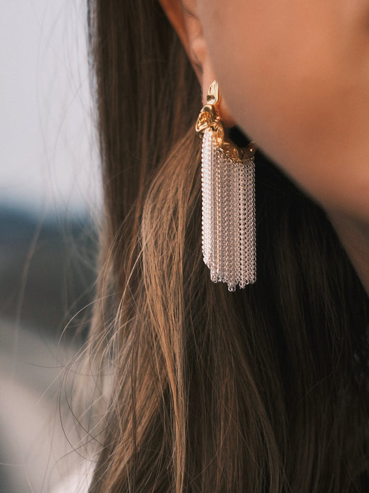 Сережки ✨ C - подібні сережки з ланцюжною бахромою — золото × срібло - Kashimir.me Taton.shop