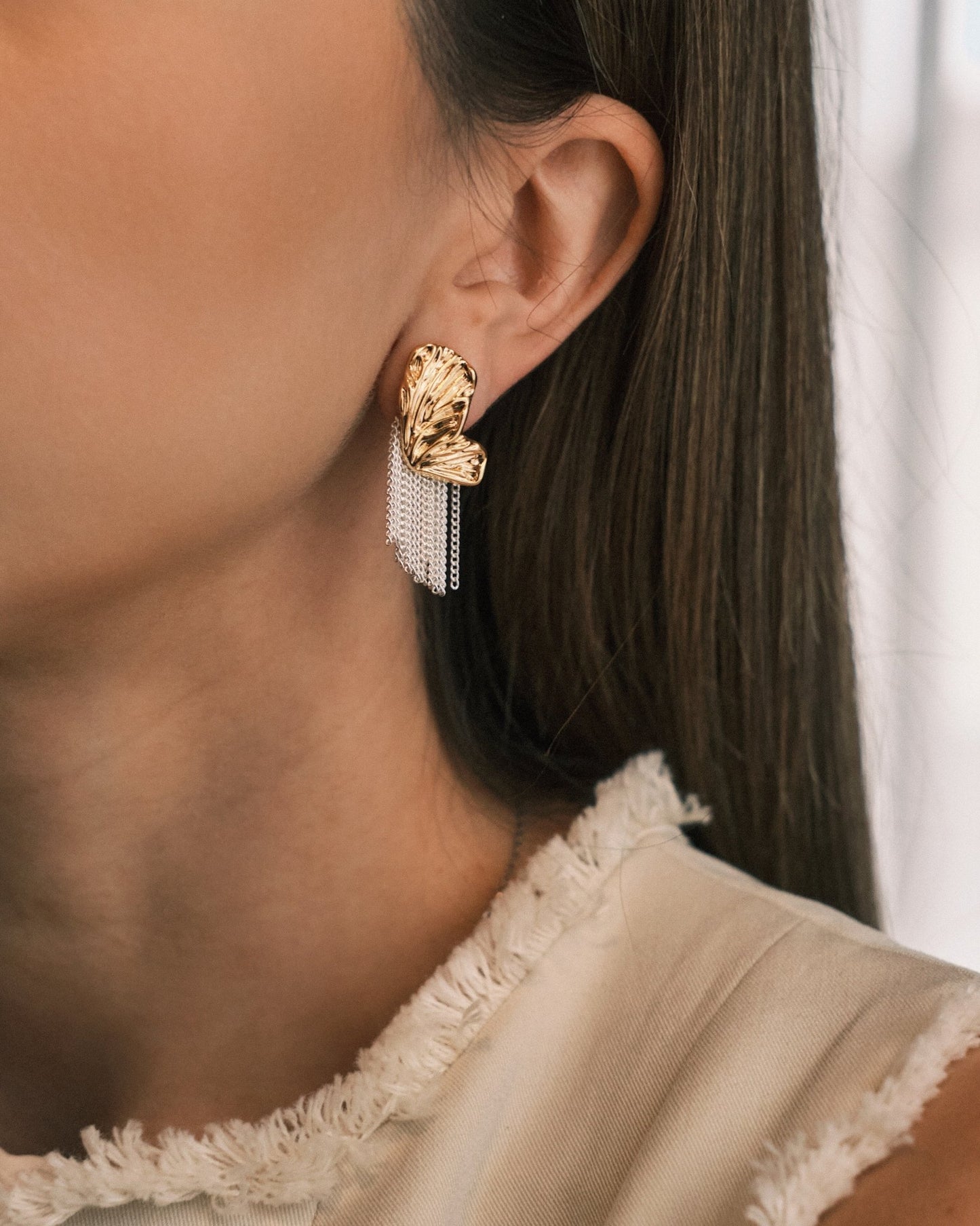 Сережки Преміум Сережки «Крила метелика» 🦋 з китицями Gold - Kashimir.me Taton.shop