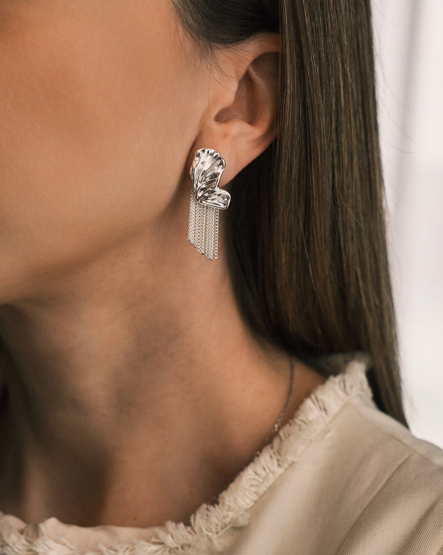 Сережки Преміум Сережки «Крила метелика» 🦋 з китицями Silver - Kashimir.me Taton.shop