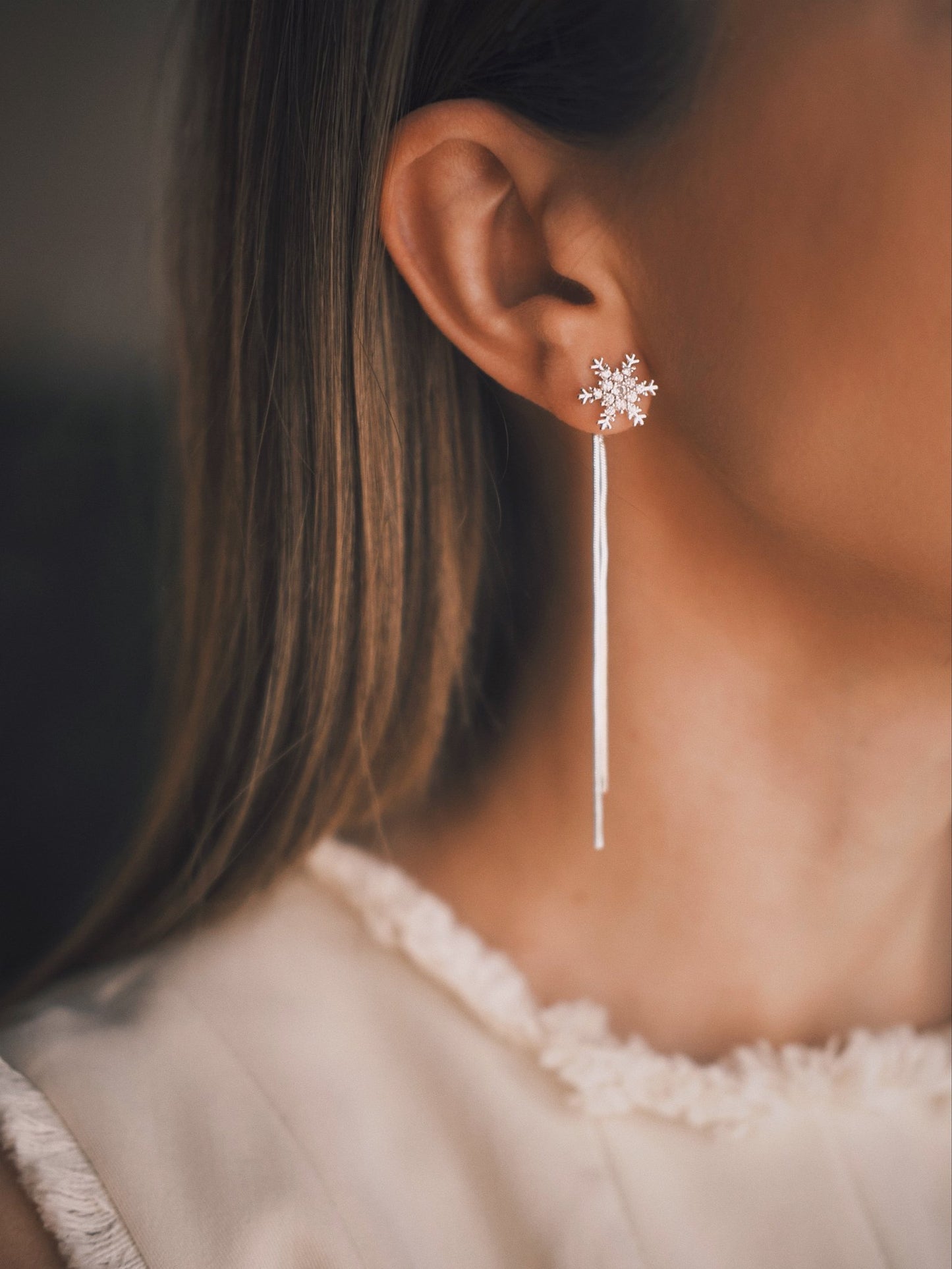 Сережки Сережки - вісюльки «Сніжинка» з камінцями — посріблені ✨ - Kashimir.me Taton.shop