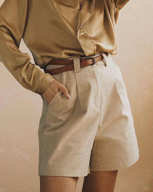 Shorts Бежеві бермуди з карамельним ременем. M - Tsupkyi (Цупкий) Taton.shop