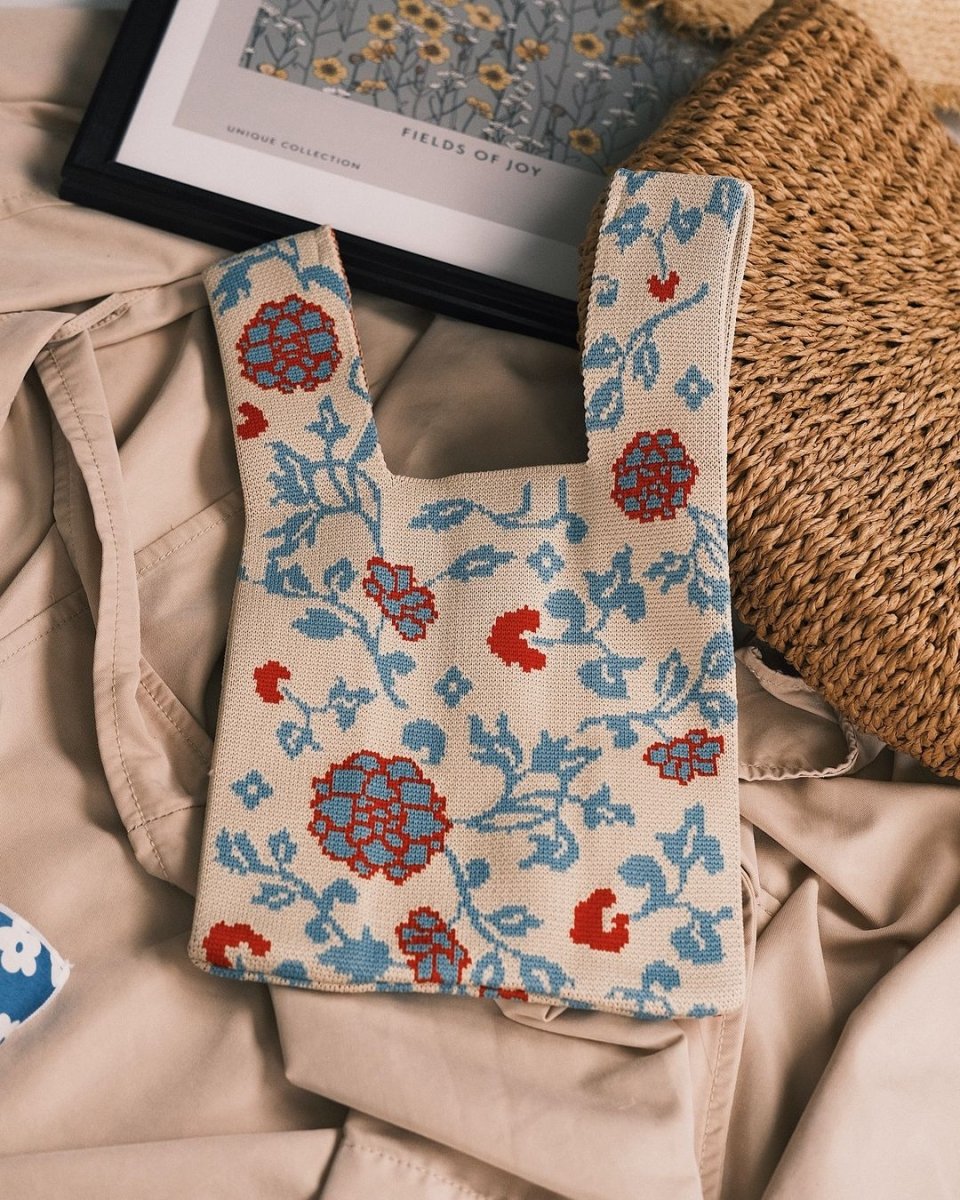Bags Сумка Шопер - Яскраві кольори, В'язані Білий з квітами - Kashket.me Taton.shop
