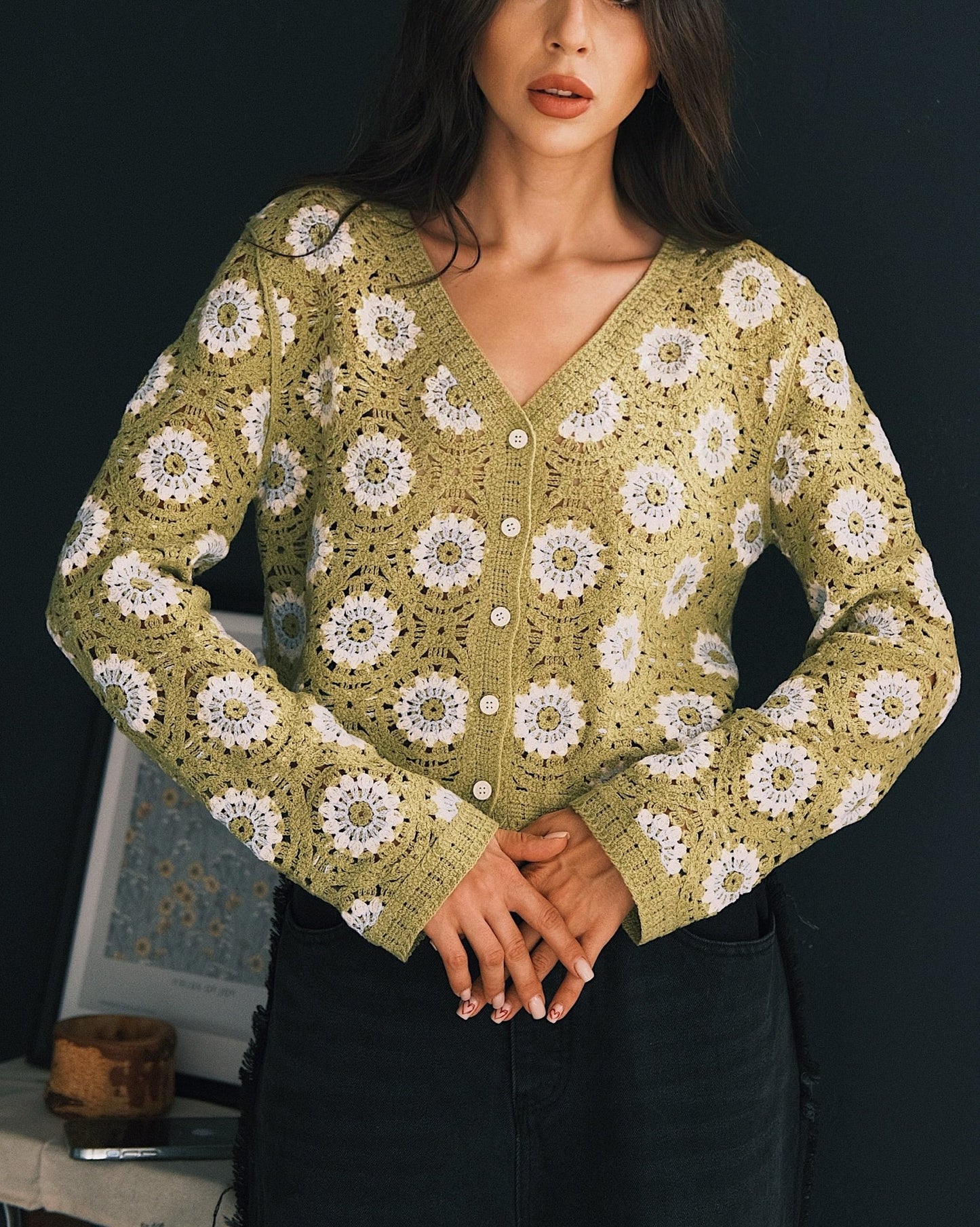 Tops В'язаний квітковий Кардиган One size Green - Tsupkyi (Цупкий) Taton.shop