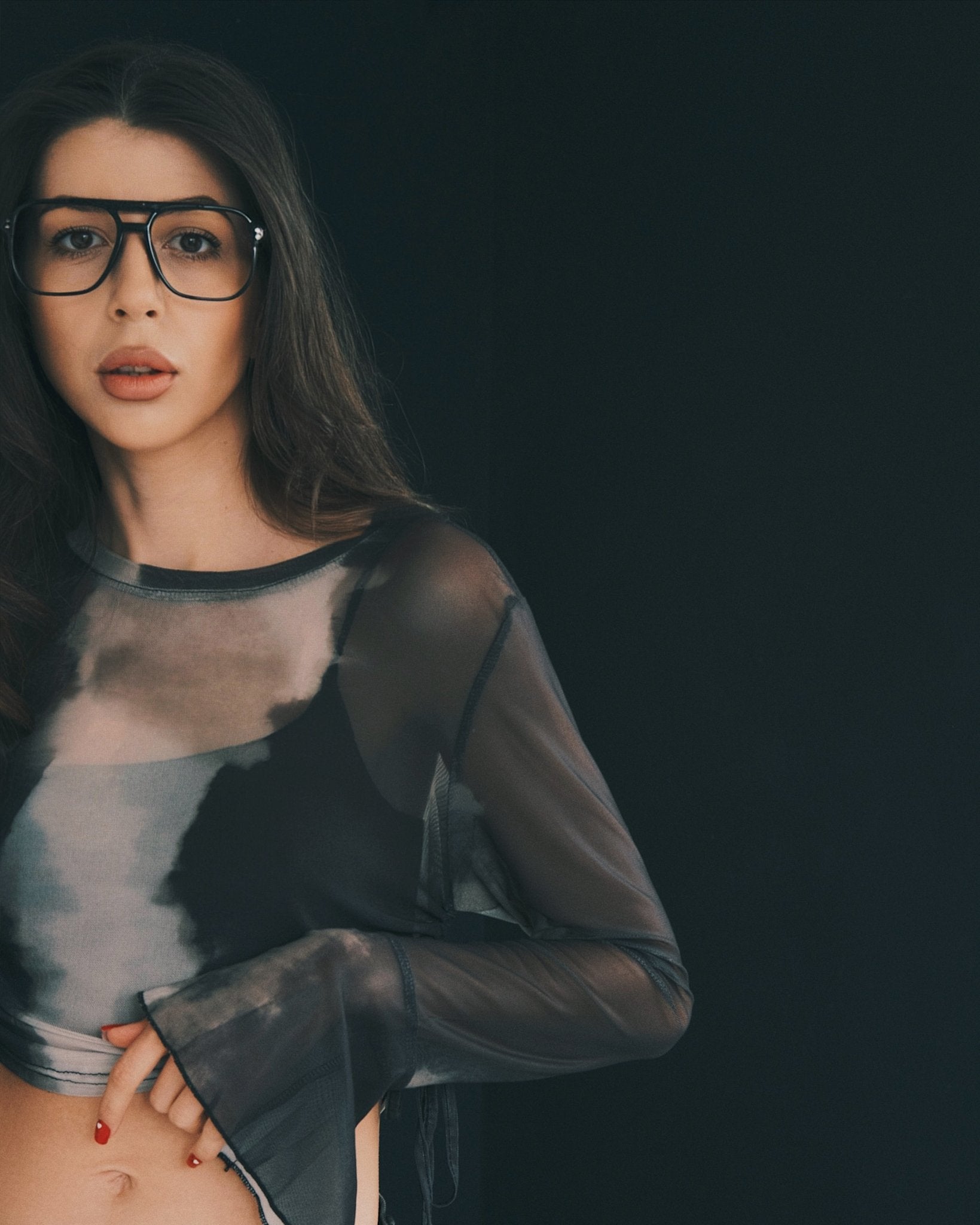 Blouses Прозорий сітчастий лонгслів із розмитим tie - dye принтом Gray - Tsupkyi (Цупкий) Taton.shop