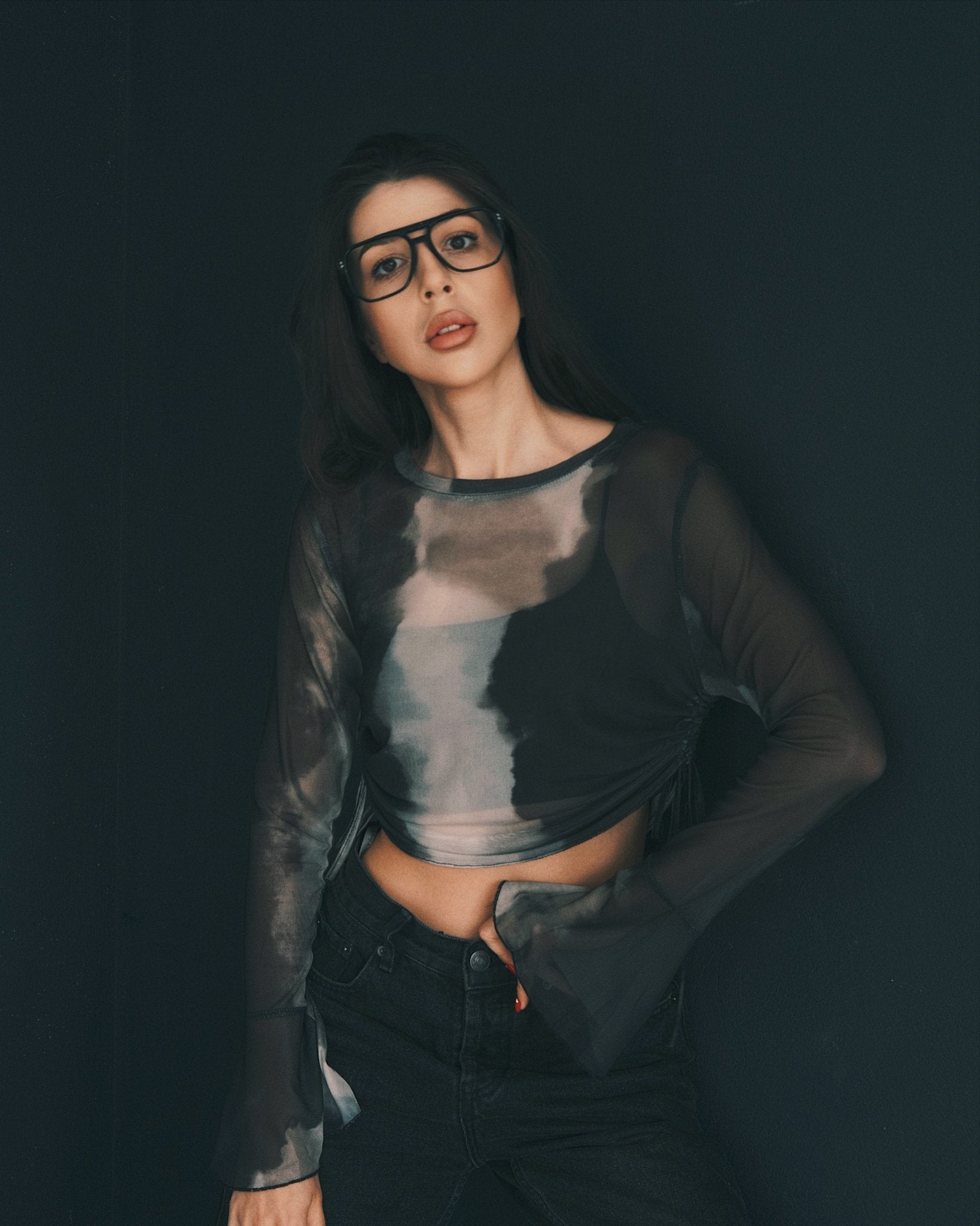 Blouses Прозорий сітчастий лонгслів із розмитим tie - dye принтом Gray - Tsupkyi (Цупкий) Taton.shop