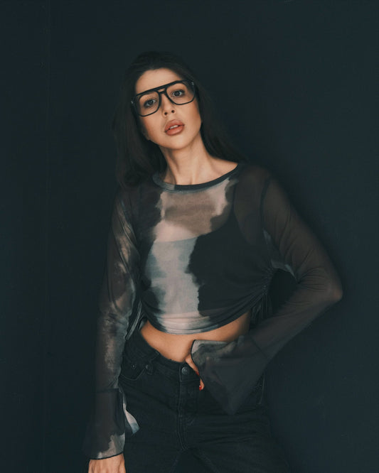 Blouses Прозорий сітчастий лонгслів із розмитим tie - dye принтом Gray - Tsupkyi (Цупкий) Taton.shop