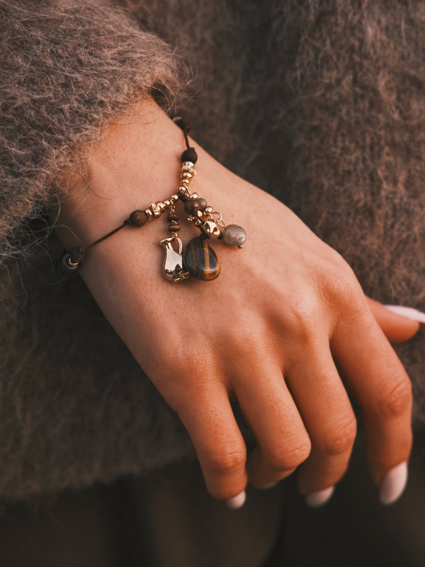 Браслет Браслет «Антична муза» — тигрове око + агат, латунь, вінтажна тиха розкіш ✨ - Kashimir.me Taton.shop