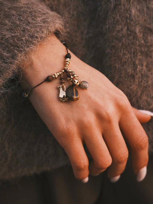Браслет Браслет «Антична муза» — тигрове око + агат, латунь, вінтажна тиха розкіш ✨ - Kashimir.me Taton.shop