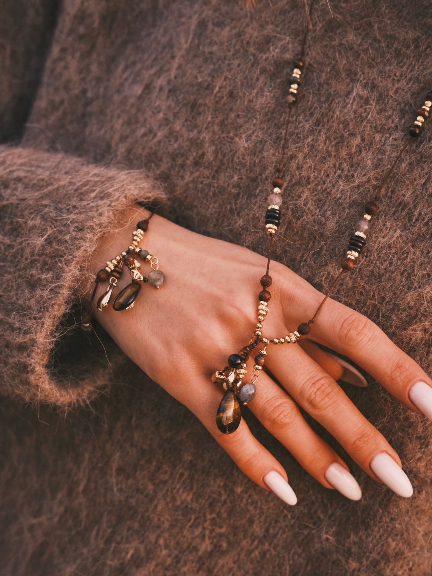 Браслет Браслет «Антична муза» — тигрове око + агат, латунь, вінтажна тиха розкіш ✨ - Kashimir.me Taton.shop