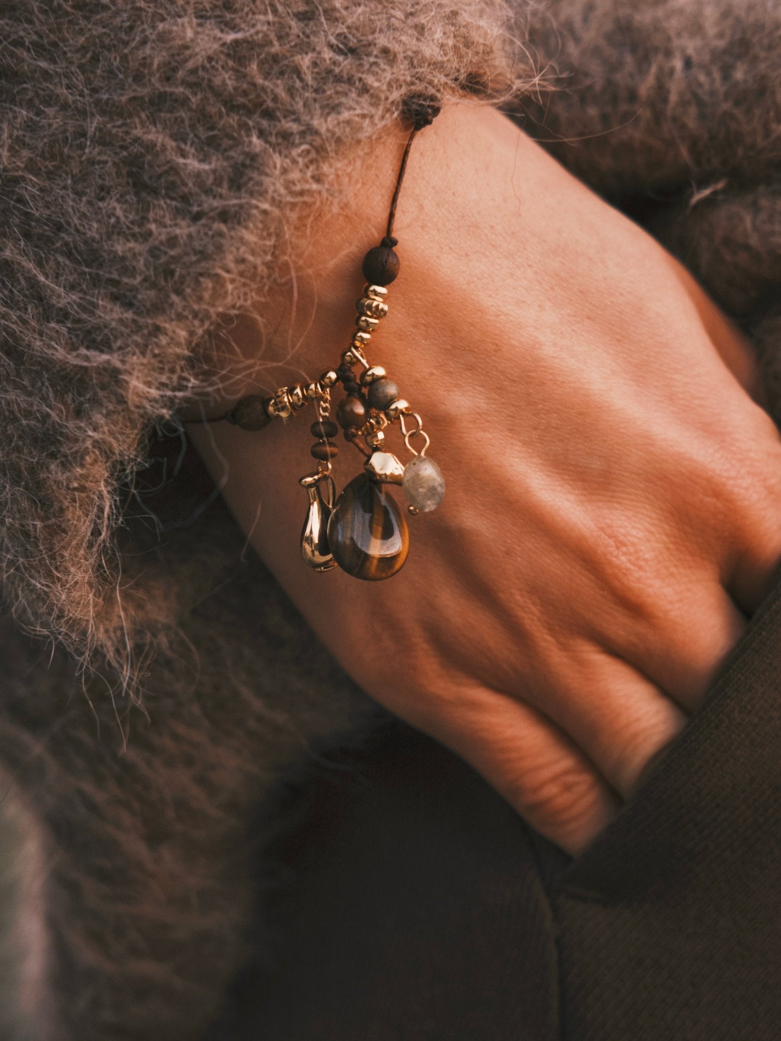 Браслет Браслет «Антична муза» — тигрове око + агат, латунь, вінтажна тиха розкіш ✨ - Kashimir.me Taton.shop