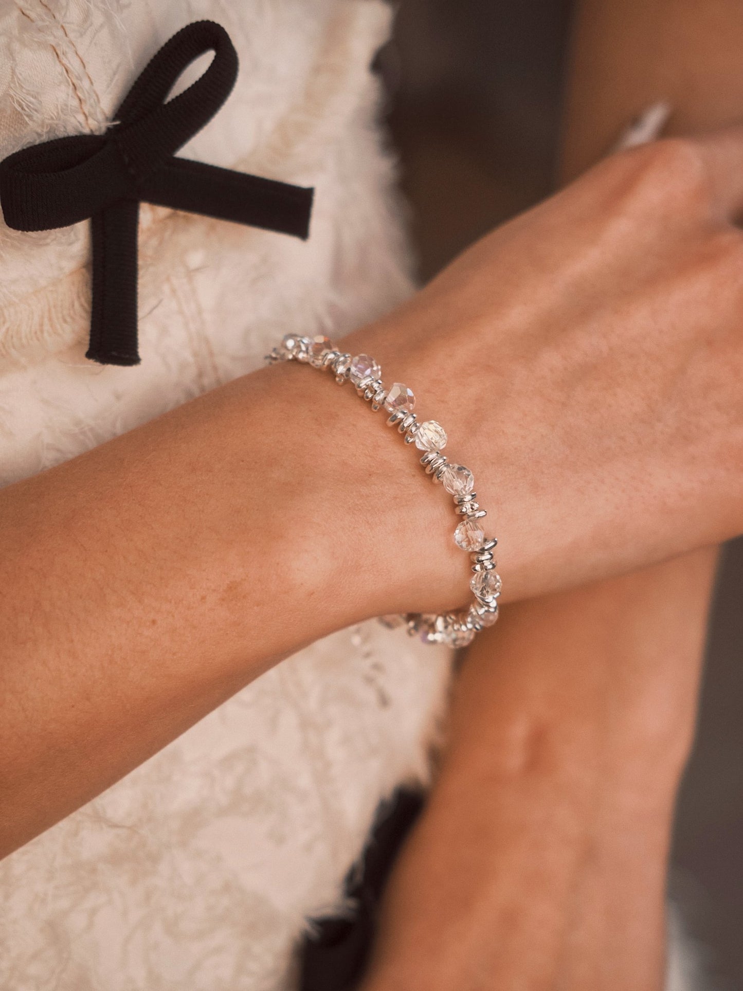 Браслет Браслет «Кришталеве Сяйво» ✨ Посріблені брусочки + прозорі грановані намистини, регульований - Kashimir.me Taton.shop