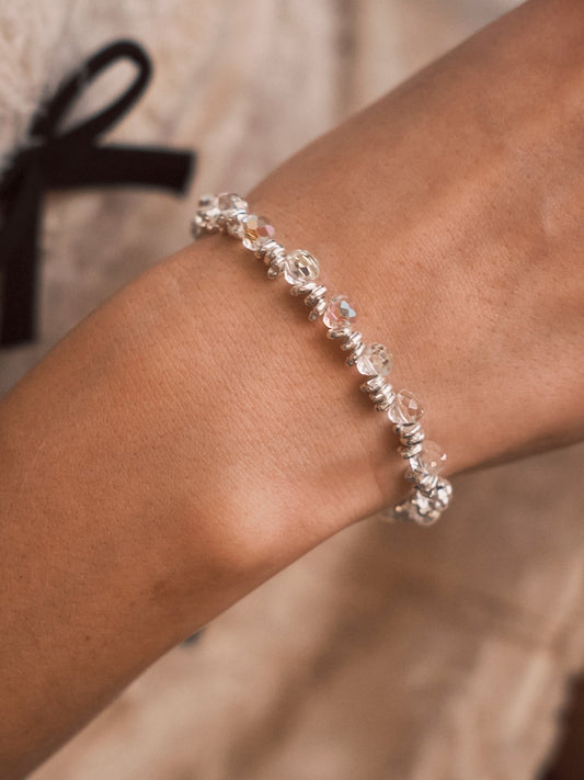 Браслет Браслет «Кришталеве Сяйво» ✨ Посріблені брусочки + прозорі грановані намистини, регульований - Kashimir.me Taton.shop