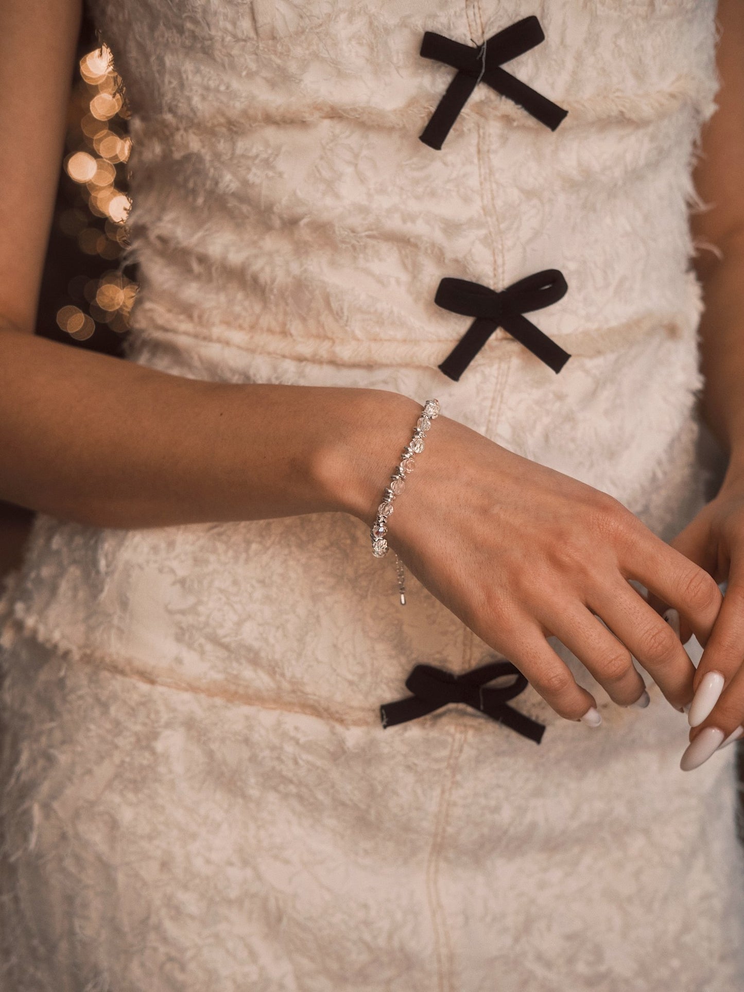 Браслет Браслет «Кришталеве Сяйво» ✨ Посріблені брусочки + прозорі грановані намистини, регульований - Kashimir.me Taton.shop