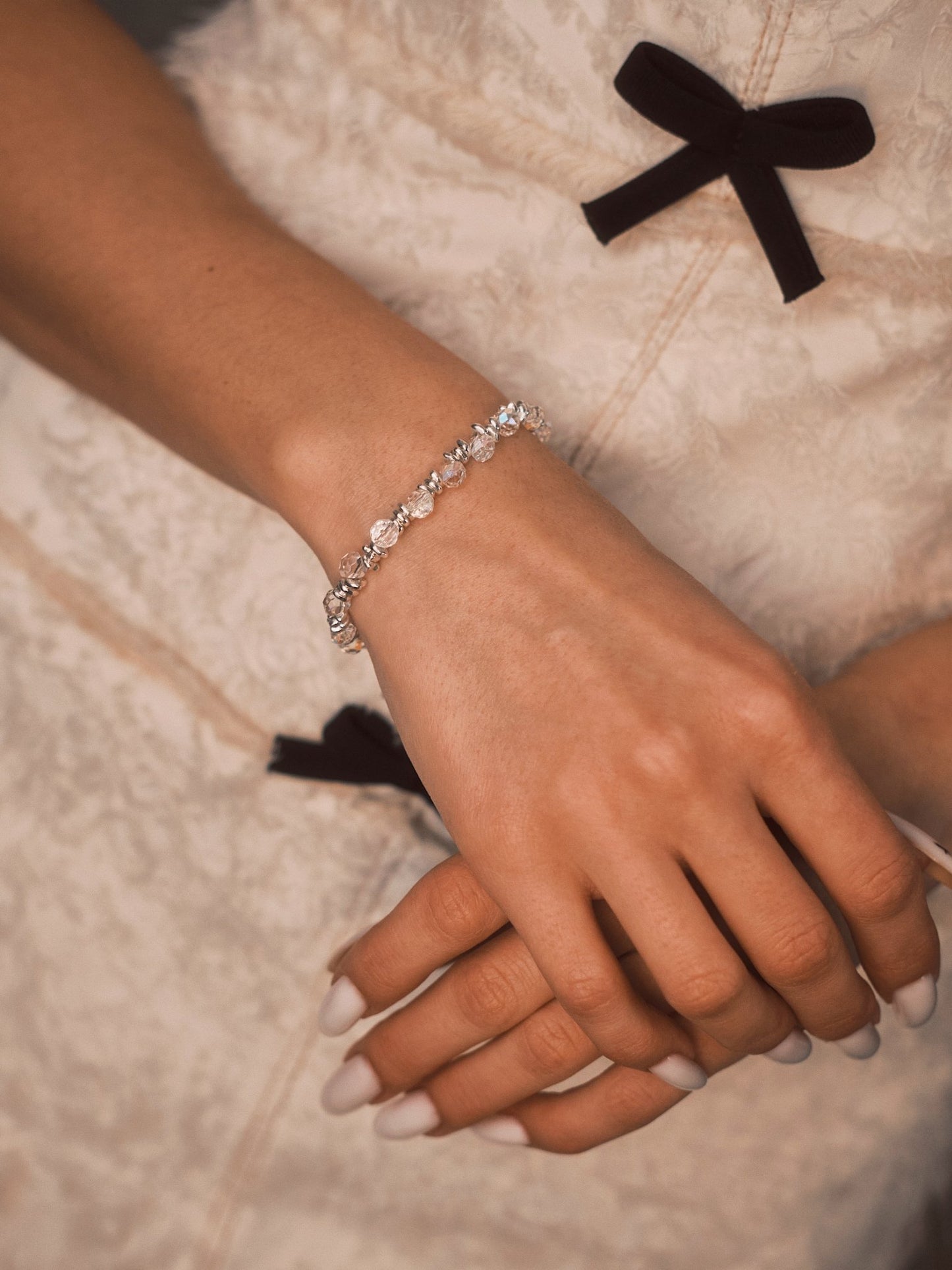 Браслет Браслет «Кришталеве Сяйво» ✨ Посріблені брусочки + прозорі грановані намистини, регульований - Kashimir.me Taton.shop