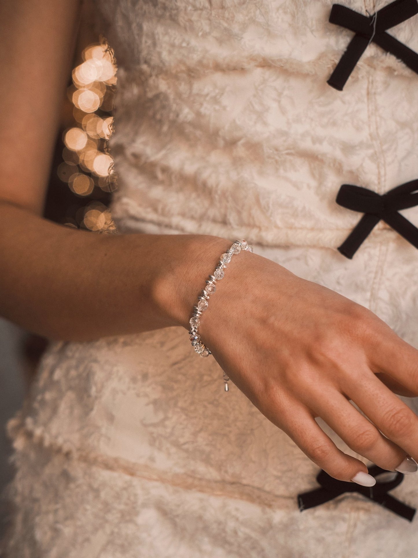 Браслет Браслет «Кришталеве Сяйво» ✨ Посріблені брусочки + прозорі грановані намистини, регульований - Kashimir.me Taton.shop