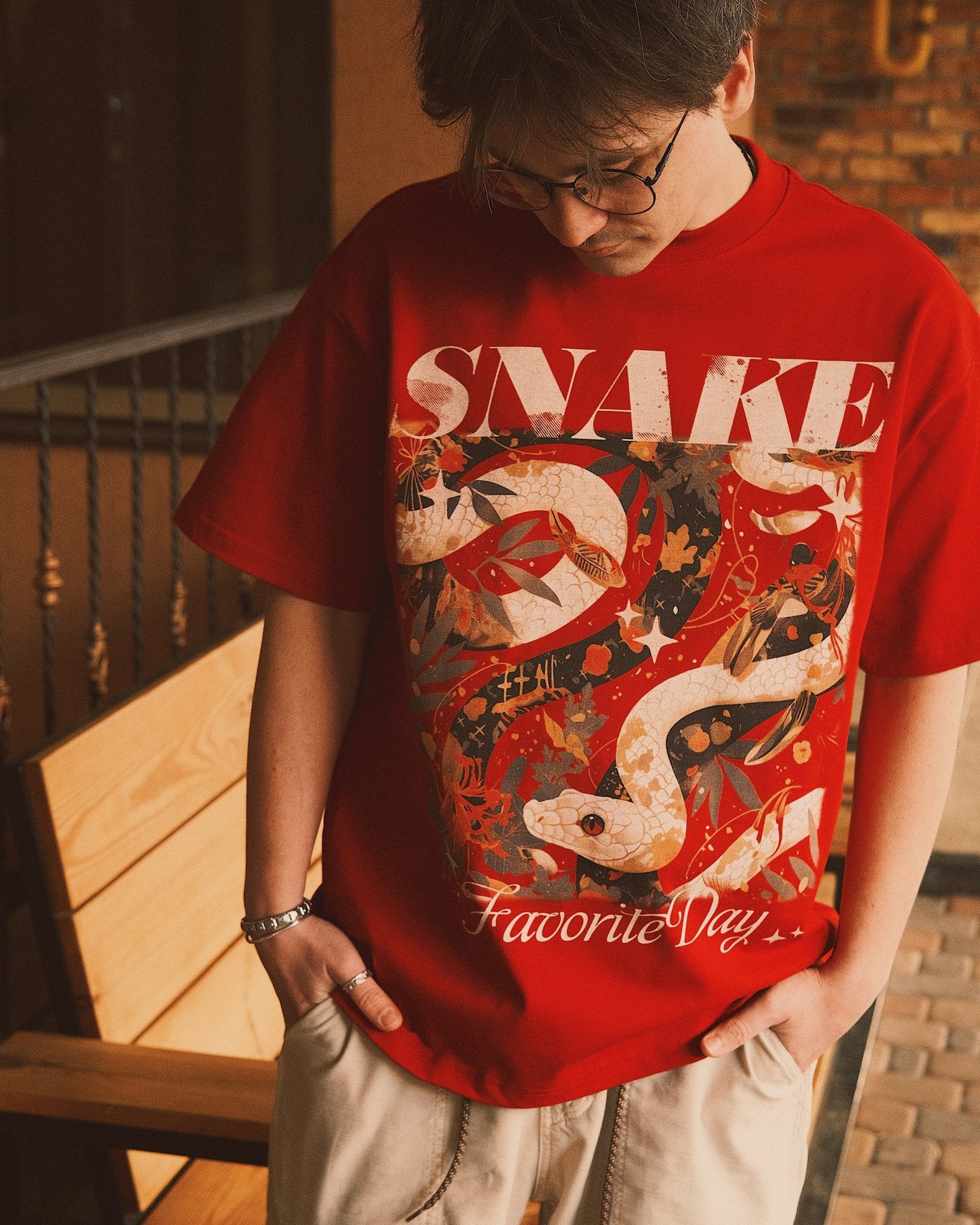 T-shirt Червона футболка з принтом SNAKE M - Tsupkyi (Цупкий) Taton.shop