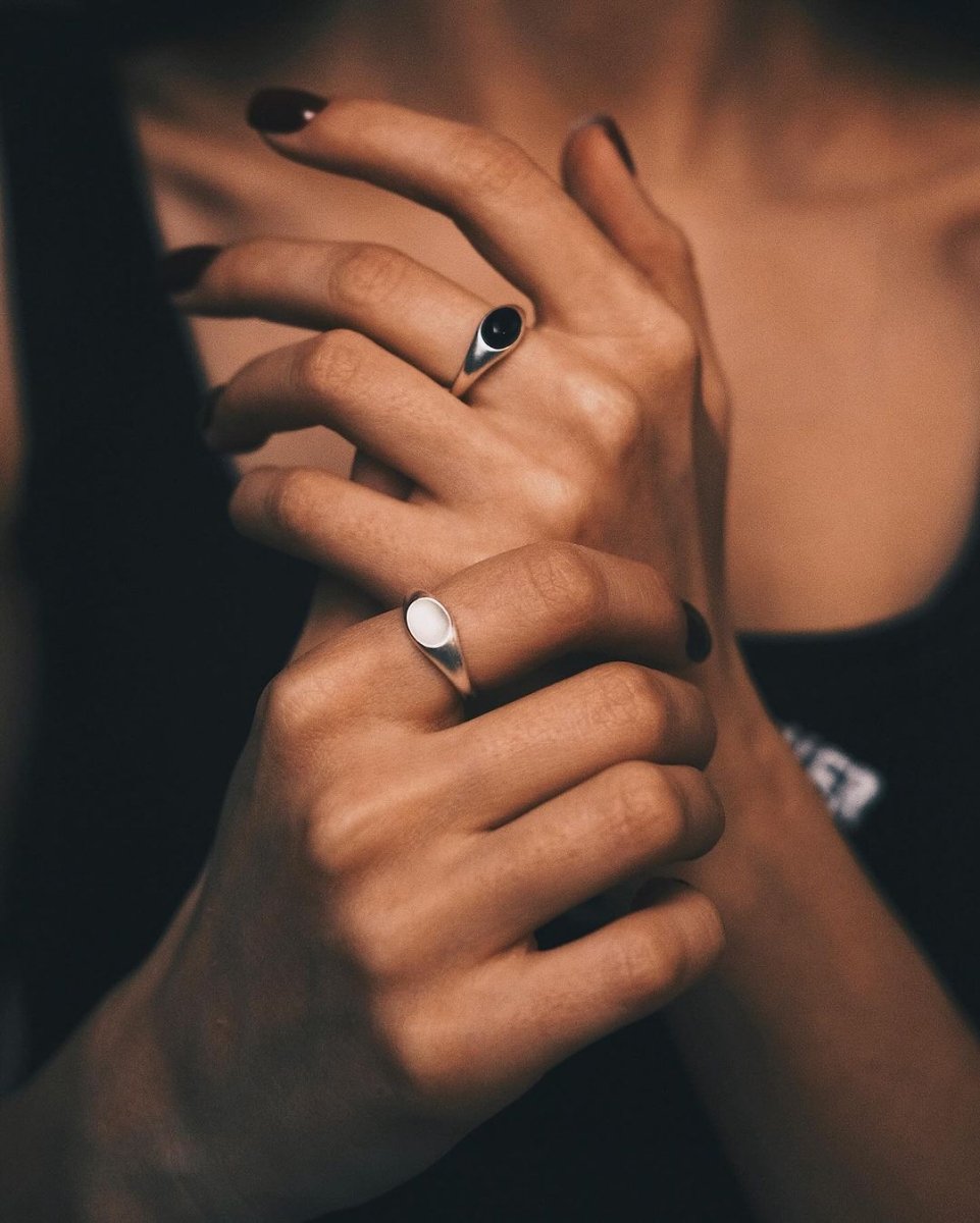 Каблучка S925 Срібна каблучка з Агатом Чорний Агат - Kashimir.me Taton.shop