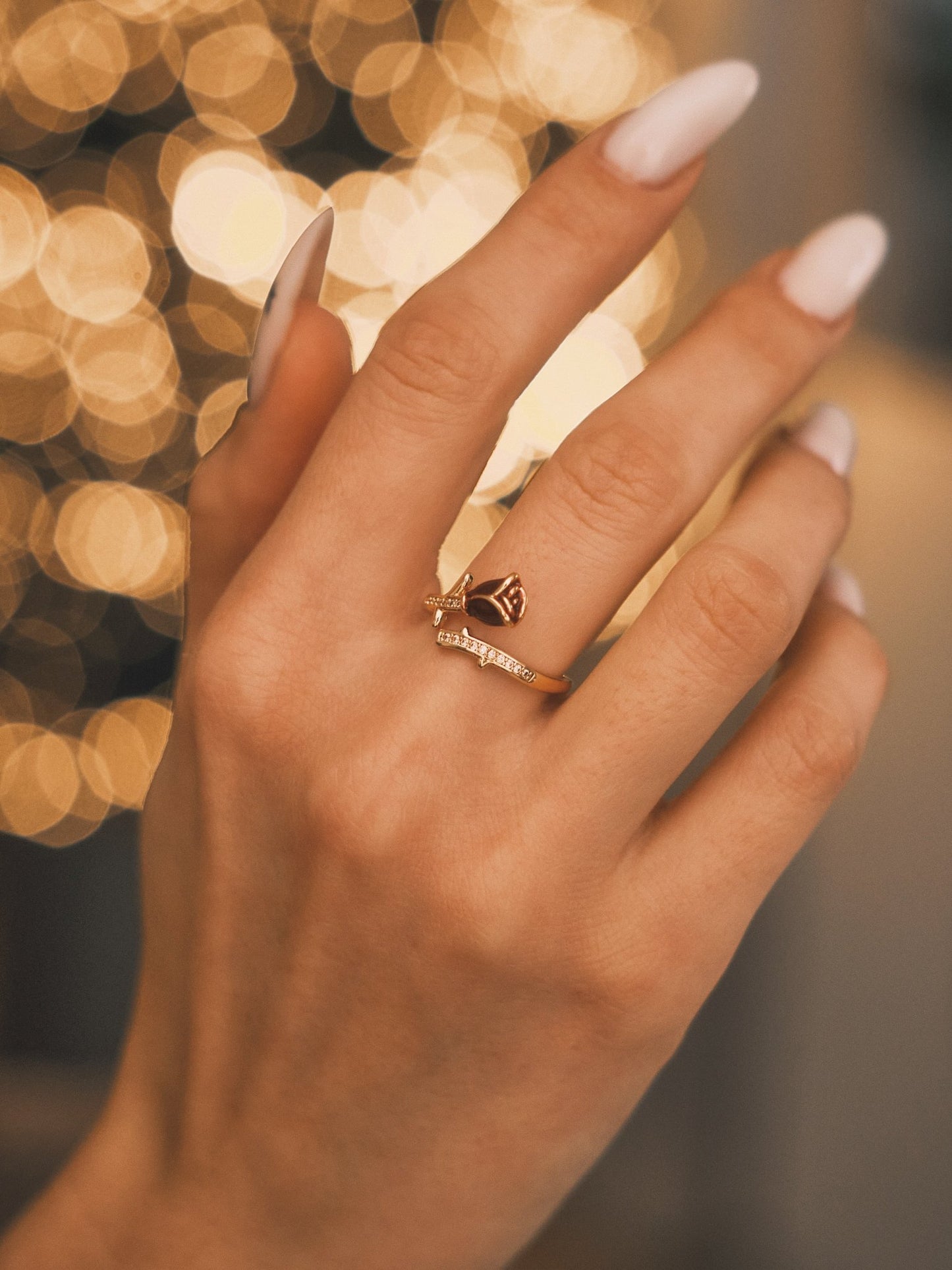 Каблучка Троянда Бордо з шипами, позолота + бордова смола, регульована З регулюванням - Kashimir.me Taton.shop