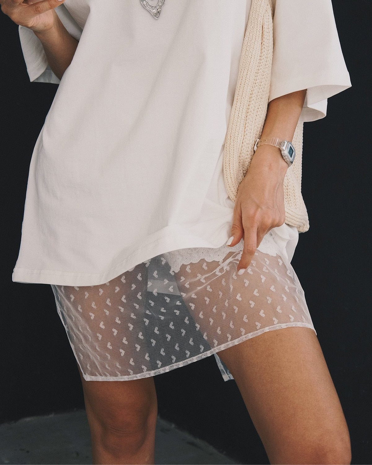 Хустка Фартушок - оверскерт (Mesh Lace Apron) White Сердечко - Kashket.me Taton.shop