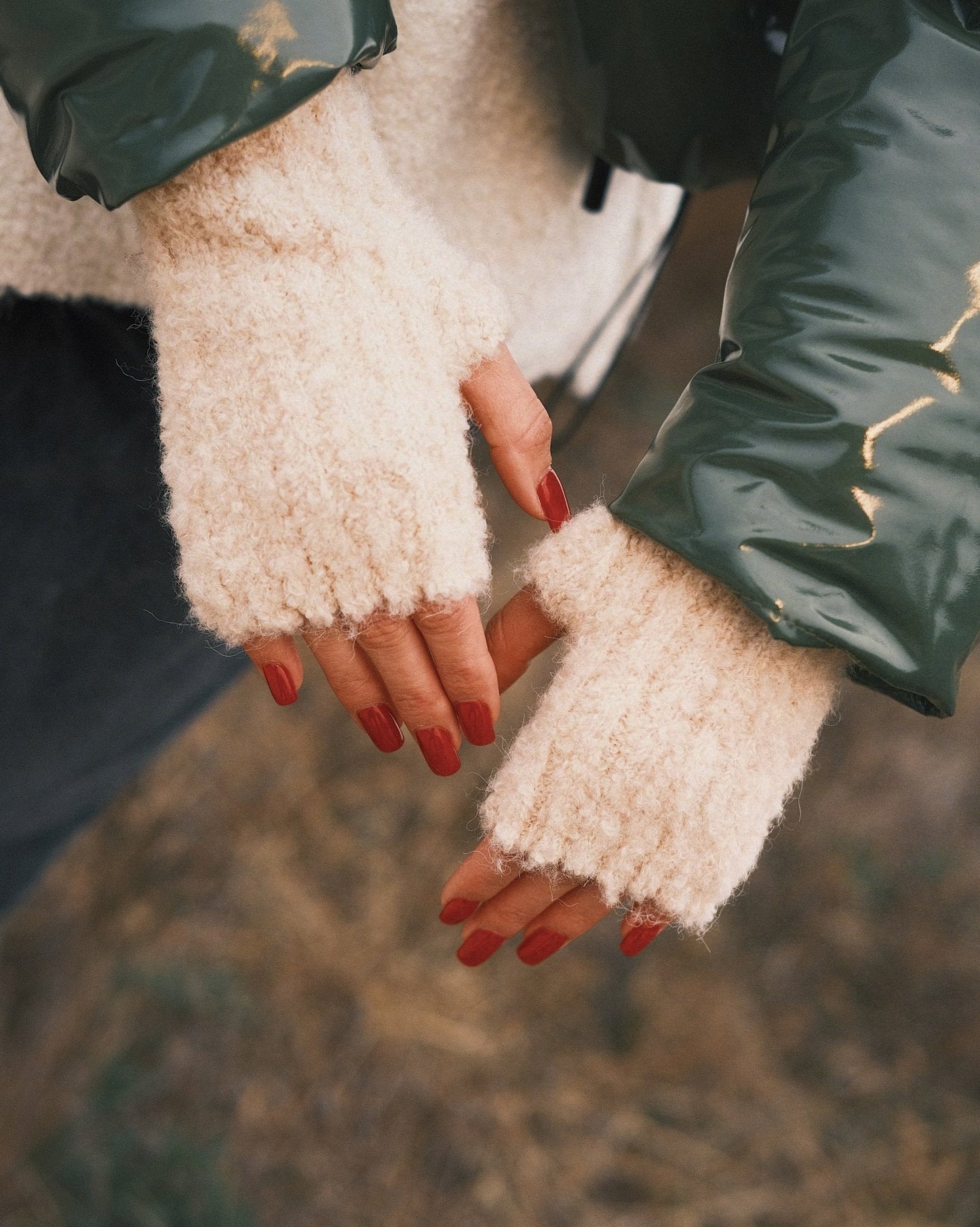 Рукавиці Теплі в'язані Мітенки рукавички без пальців Beige - Kashket.me Taton.shop