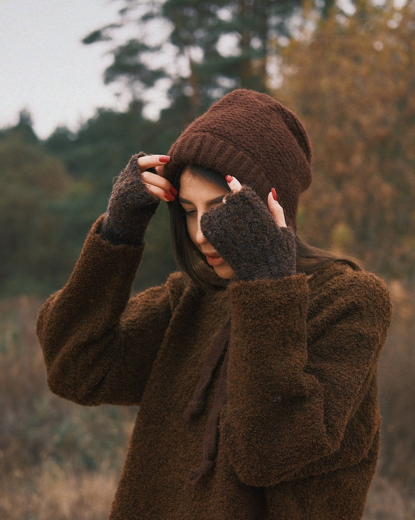 Рукавиці Теплі в'язані Мітенки рукавички без пальців Beige - Kashket.me Taton.shop