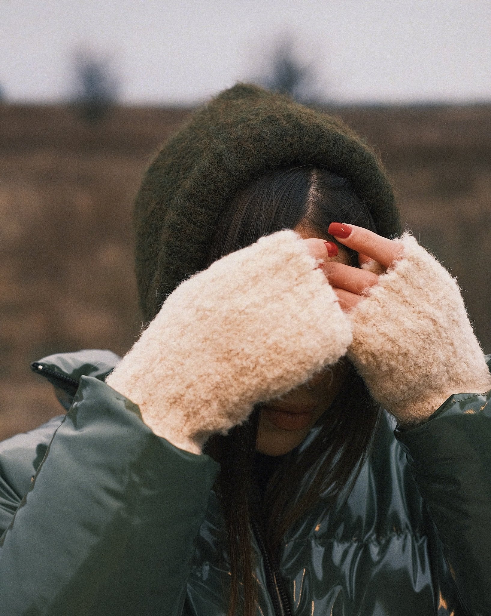 Рукавиці Теплі в'язані Мітенки рукавички без пальців Beige - Kashket.me Taton.shop