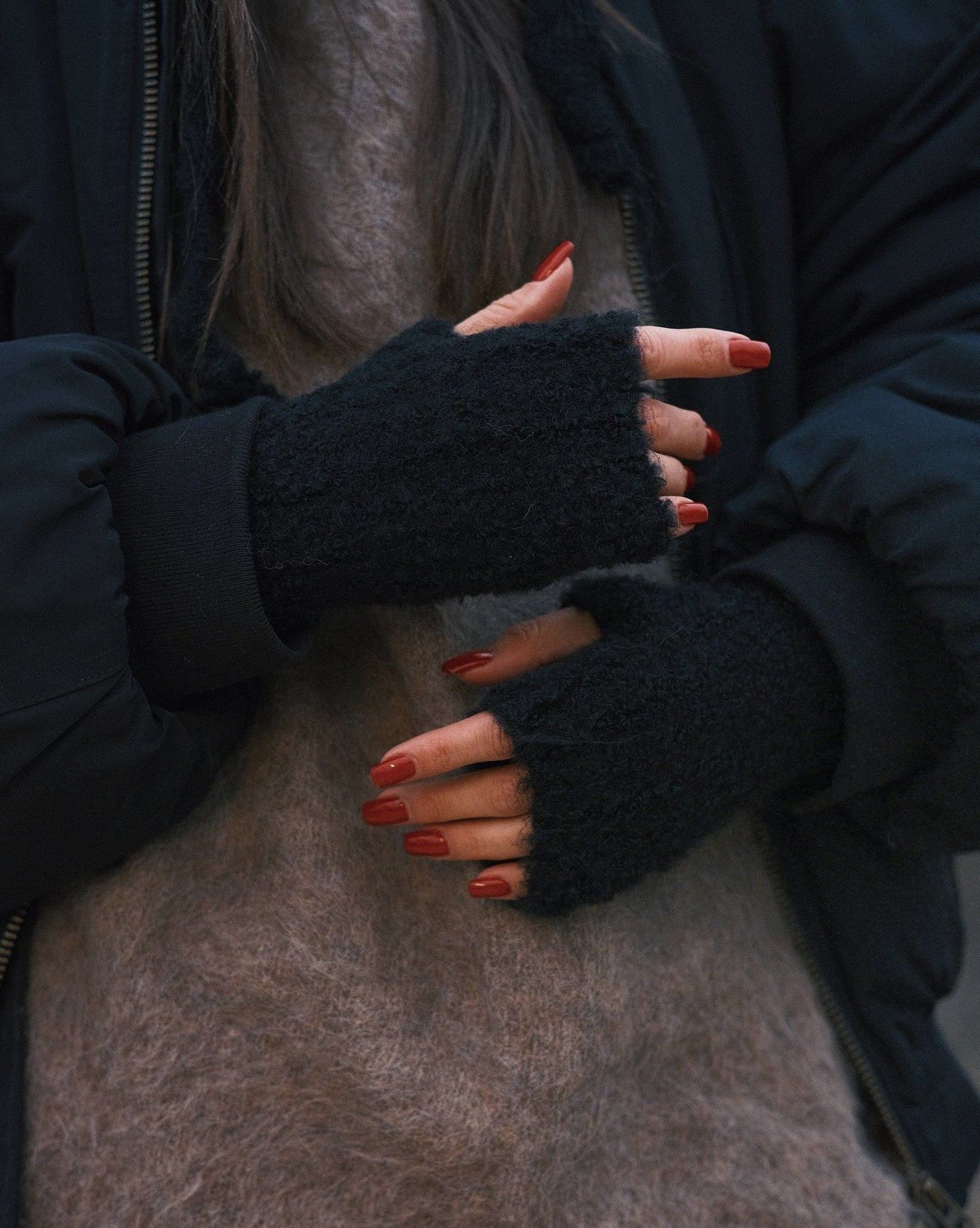 Рукавиці Теплі в'язані Мітенки рукавички без пальців Beige - Kashket.me Taton.shop