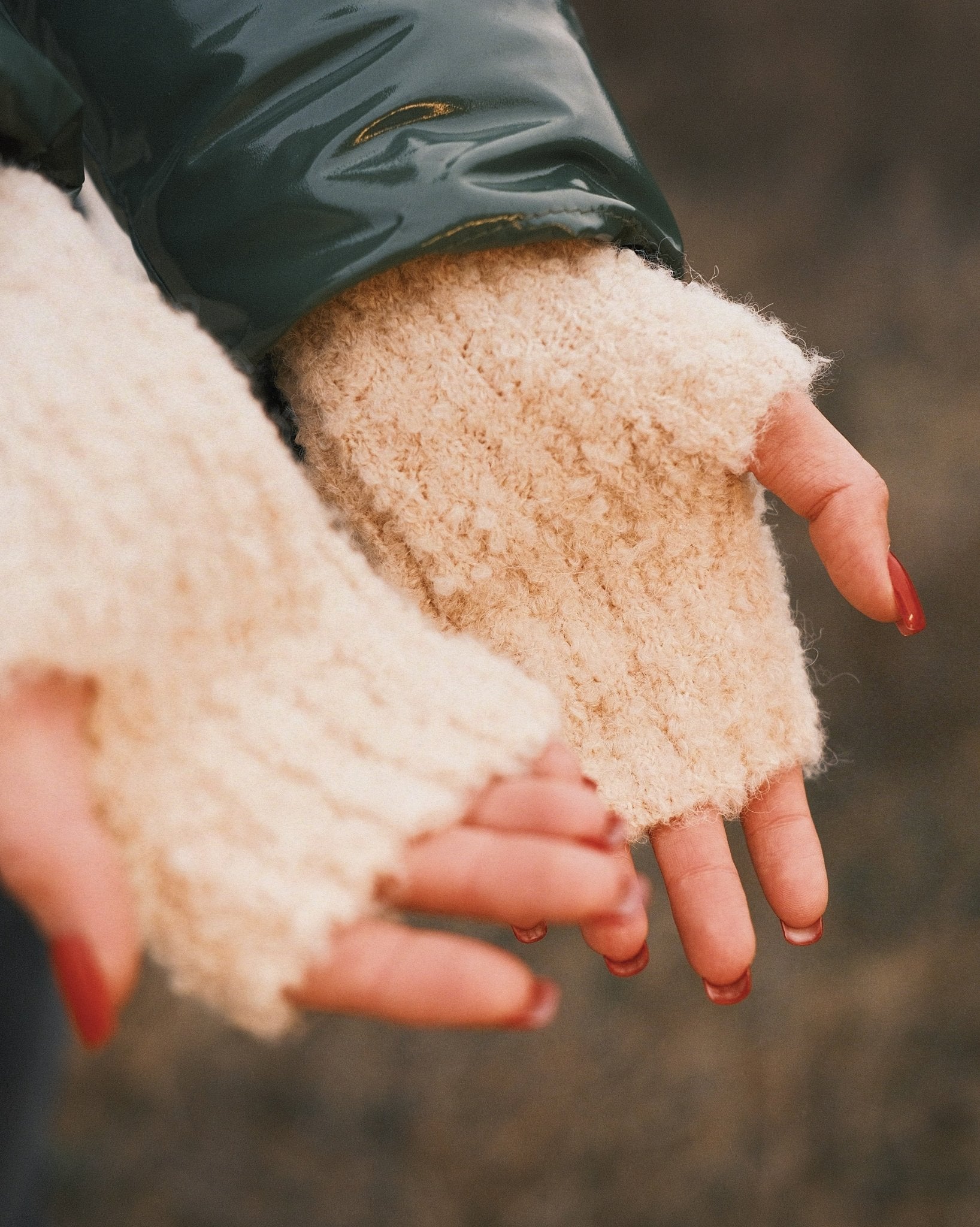 Рукавиці Теплі в'язані Мітенки рукавички без пальців Beige - Kashket.me Taton.shop