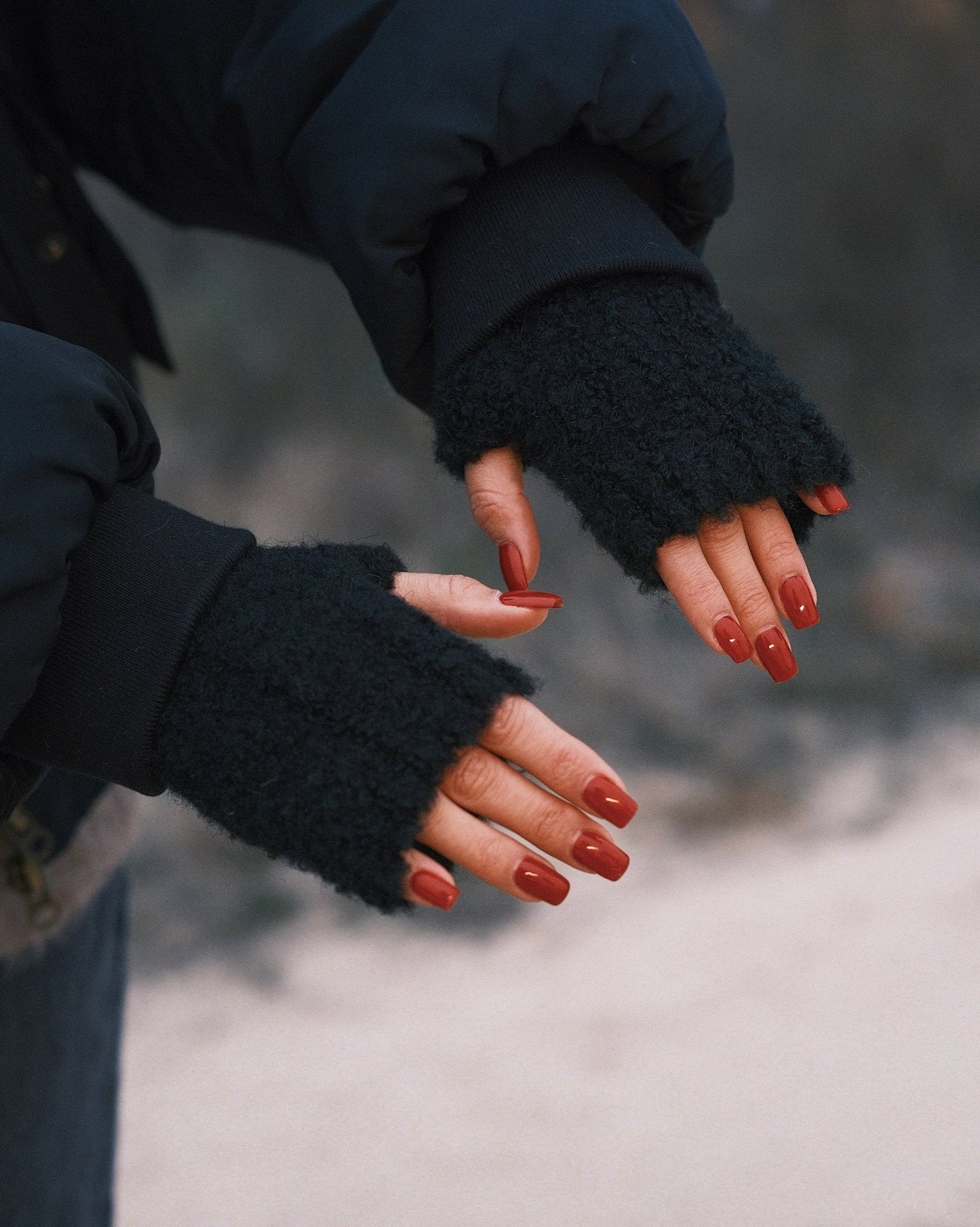 Рукавиці Теплі в'язані Мітенки рукавички без пальців Black - Kashket.me Taton.shop