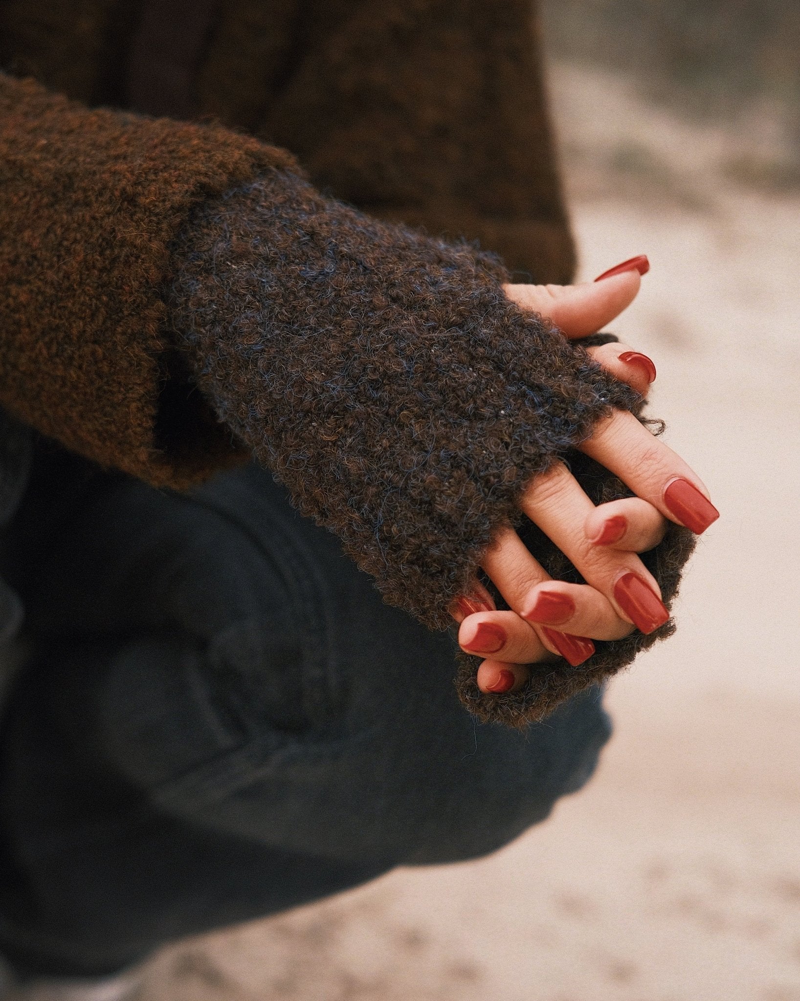 Рукавиці Теплі в'язані Мітенки рукавички без пальців Brown - Kashket.me Taton.shop