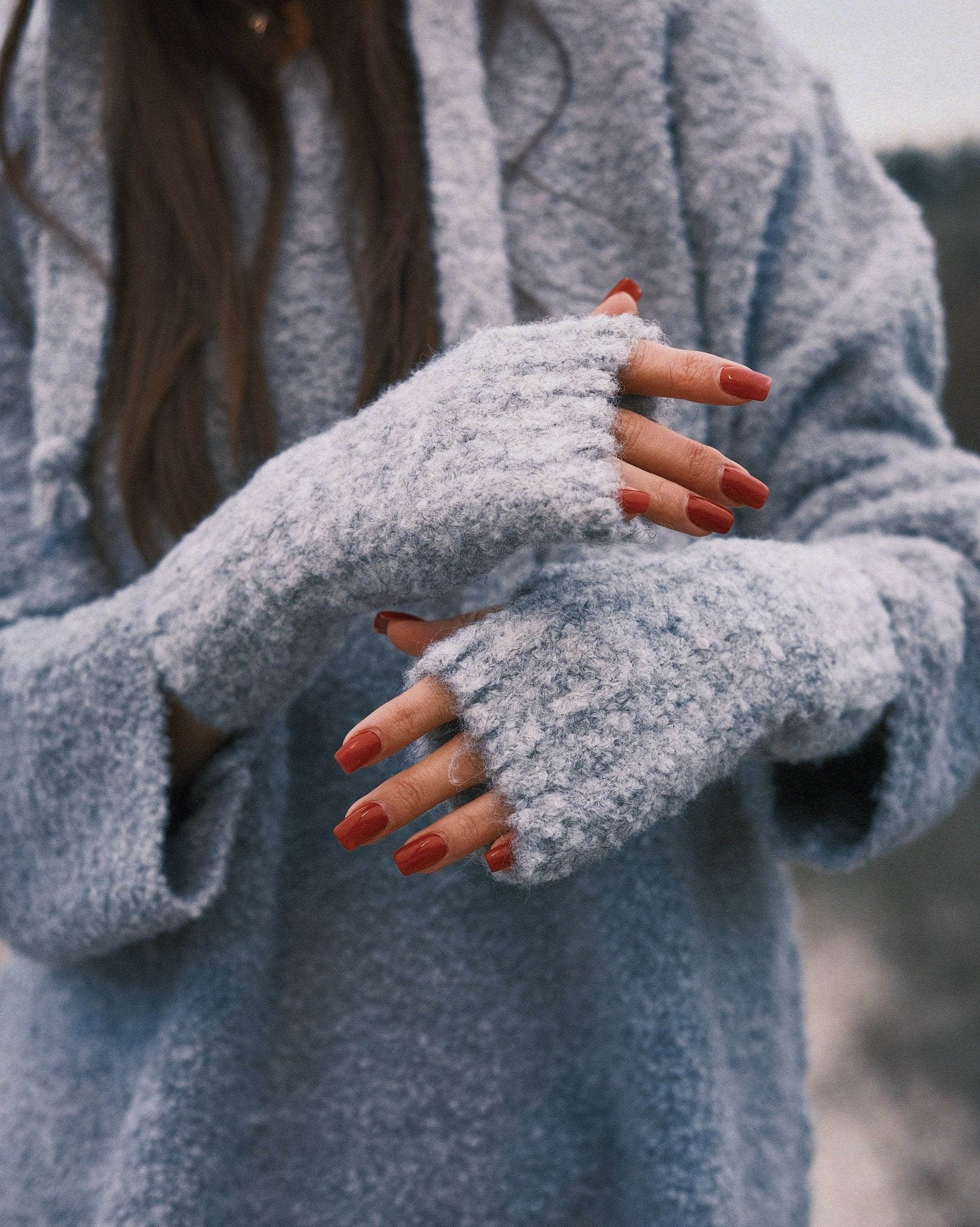 Рукавиці Теплі в'язані Мітенки рукавички без пальців Gray - Kashket.me Taton.shop