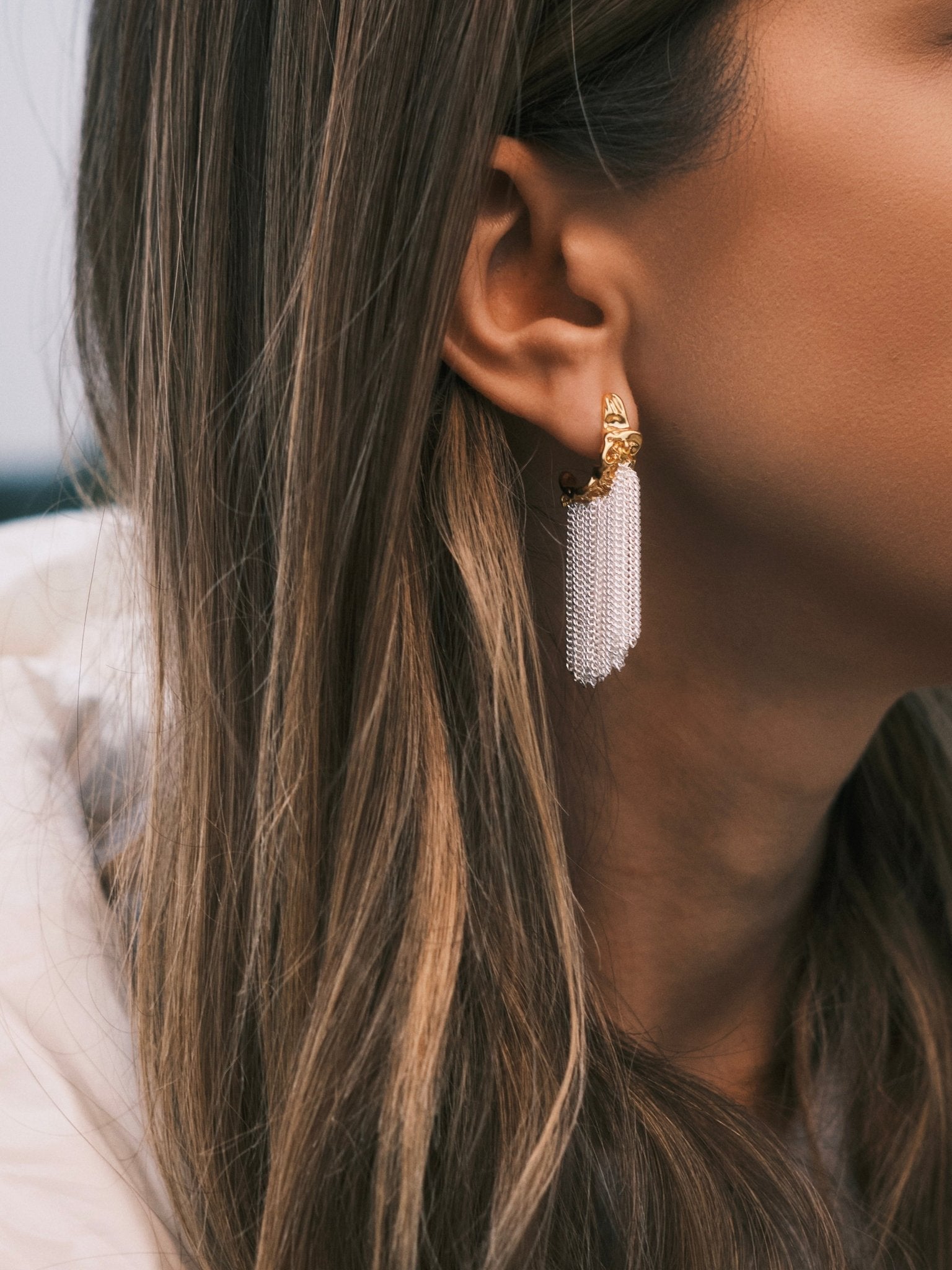 Сережки ✨ C - подібні сережки з ланцюжною бахромою — золото × срібло - Kashimir.me Taton.shop