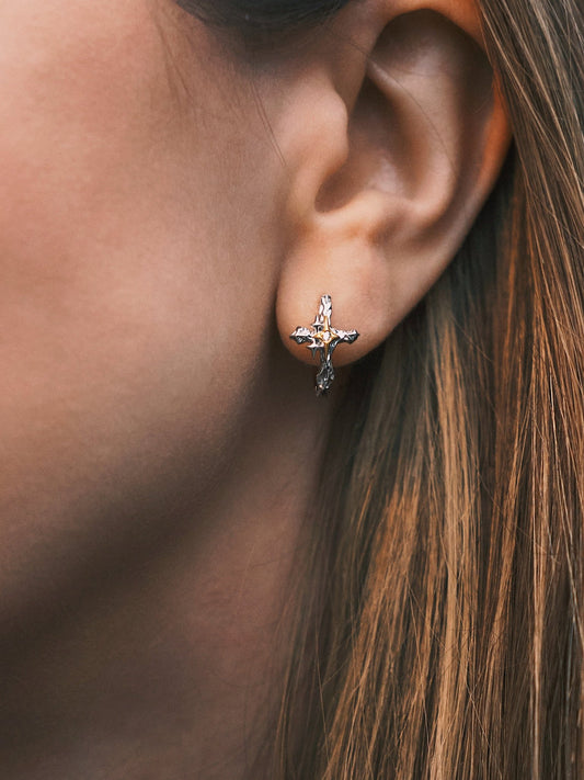 Сережки Сережки - кільця «Зоряний Хрест» — срібло S925, позолота 18К, камінчик - Kashimir.me Taton.shop