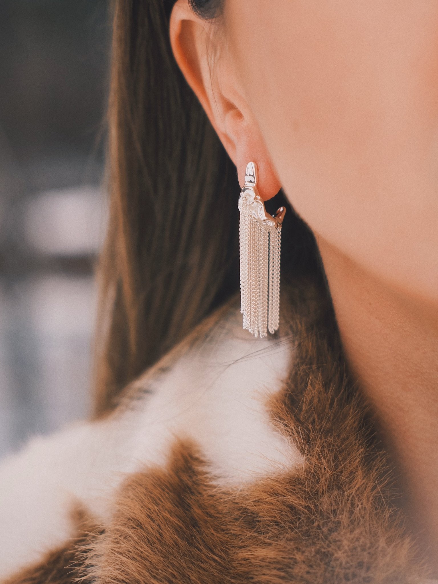 Сережки ✨ C - подібні сережки з ланцюжною бахромою сріблясті - Kashimir.me Taton.shop