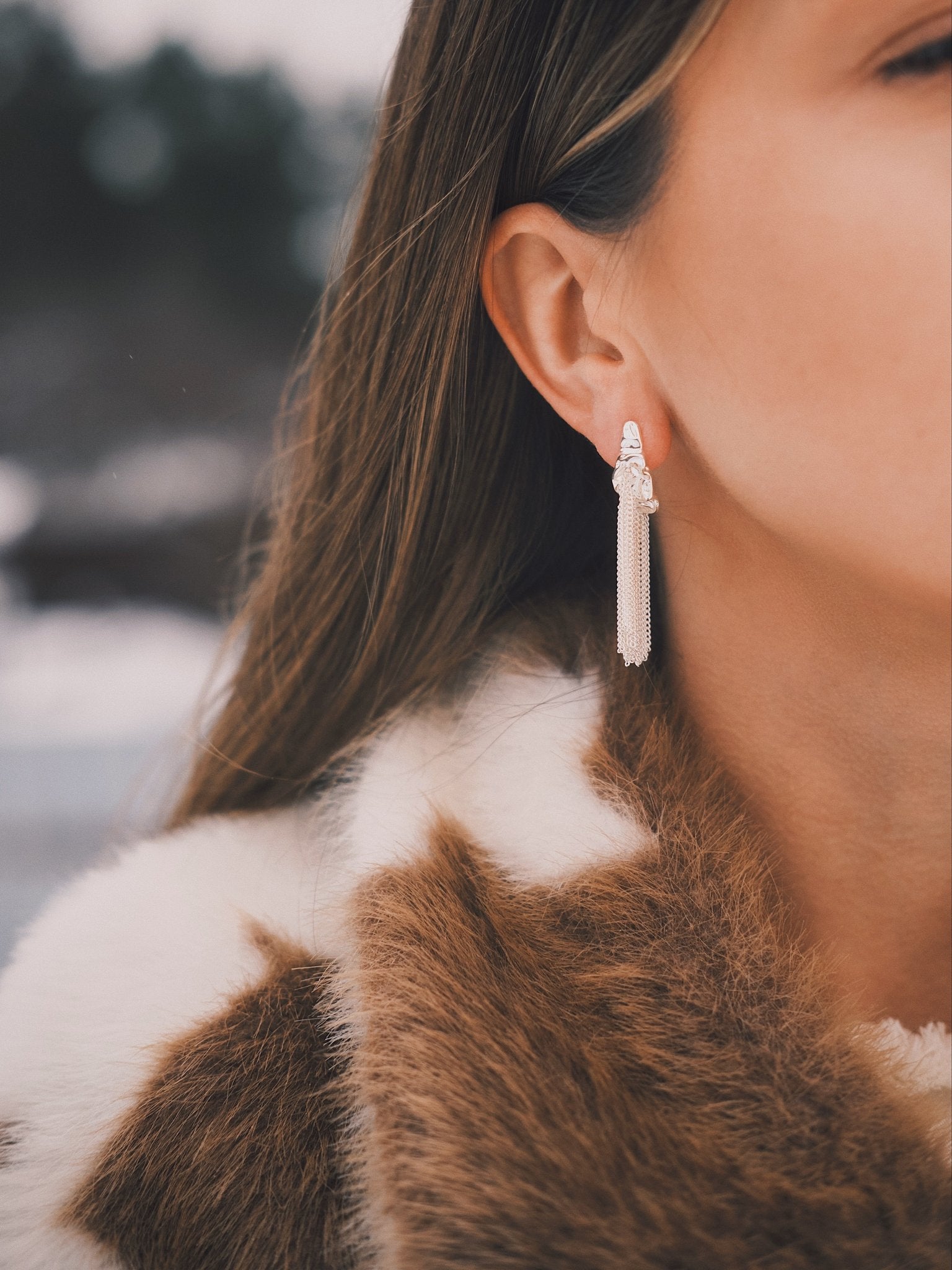 Сережки ✨ C - подібні сережки з ланцюжною бахромою сріблясті - Kashimir.me Taton.shop