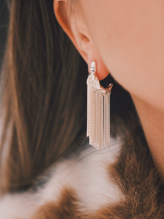 Сережки ✨ C - подібні сережки з ланцюжною бахромою сріблясті - Kashimir.me Taton.shop