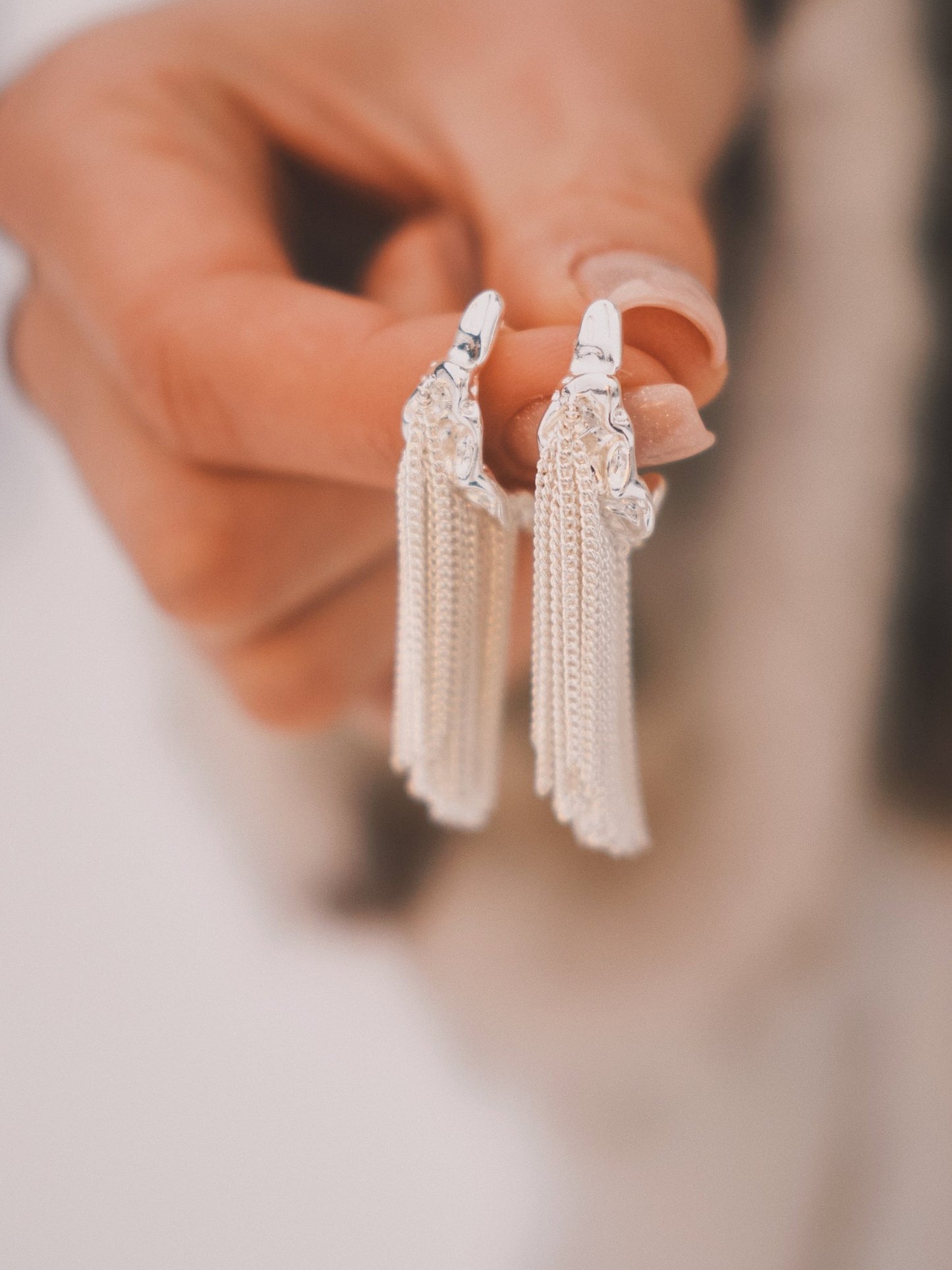Сережки ✨ C - подібні сережки з ланцюжною бахромою сріблясті - Kashimir.me Taton.shop