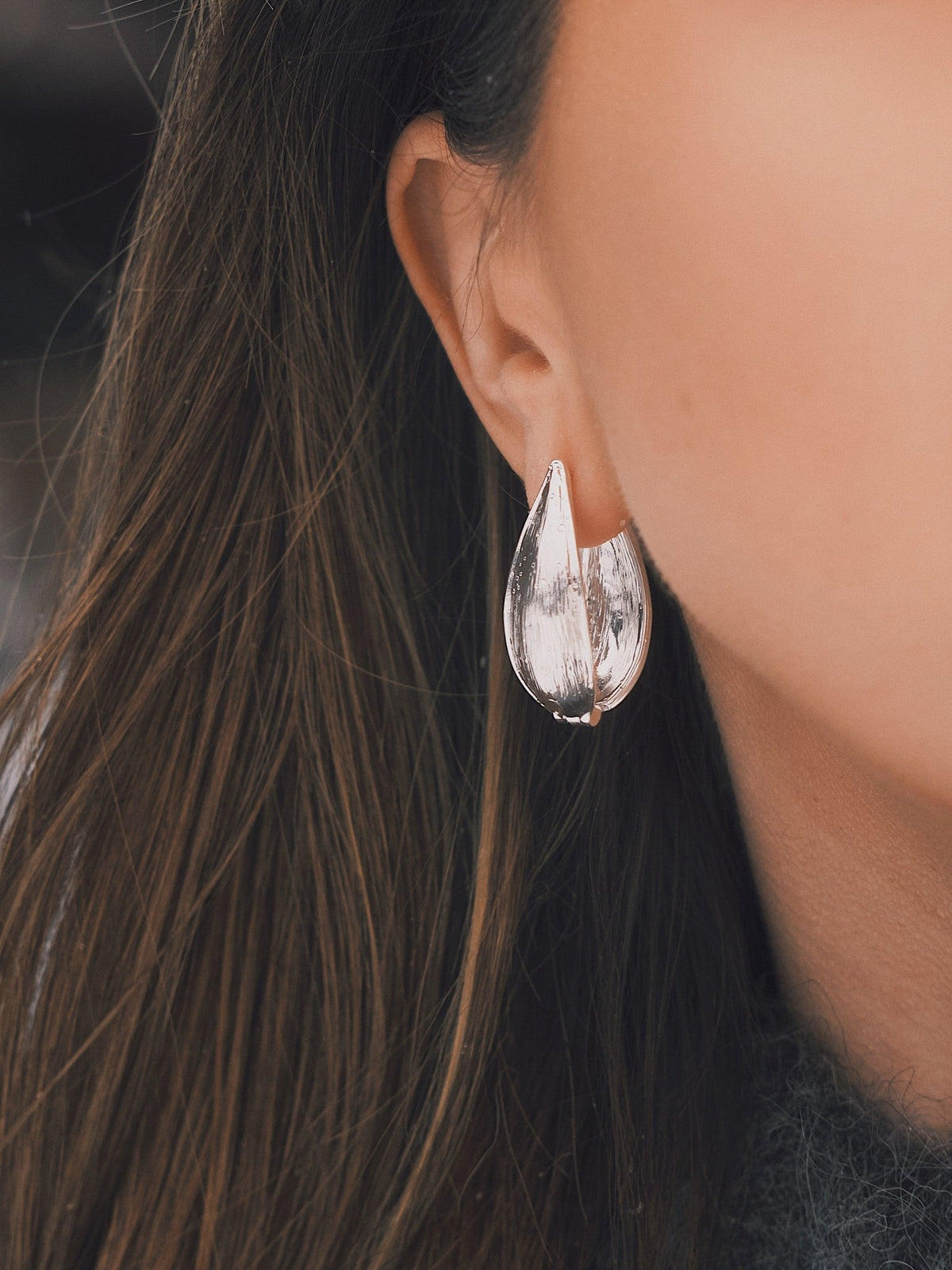Сережки Двосторонні сережки «Вербовий Лист» 32 мм Silver