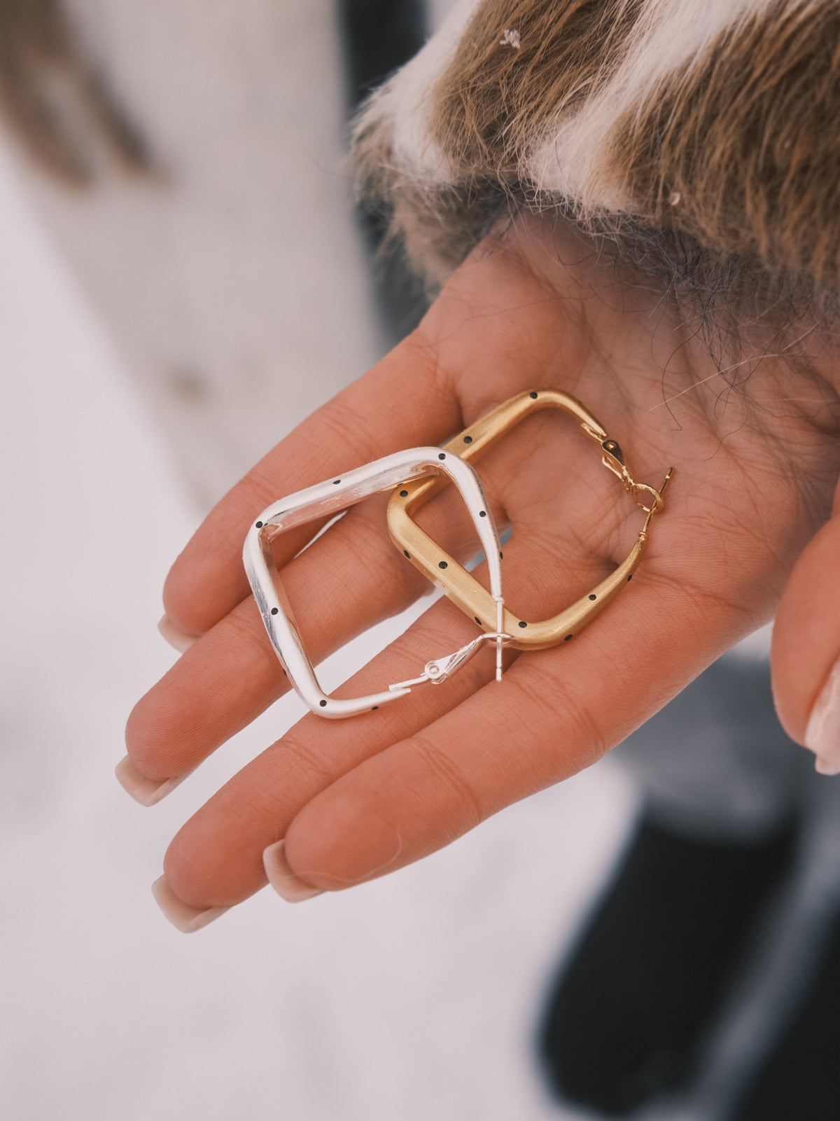 Сережки Квадратні сережки — кільця «Горошок» 43 мм (мідь) Gold