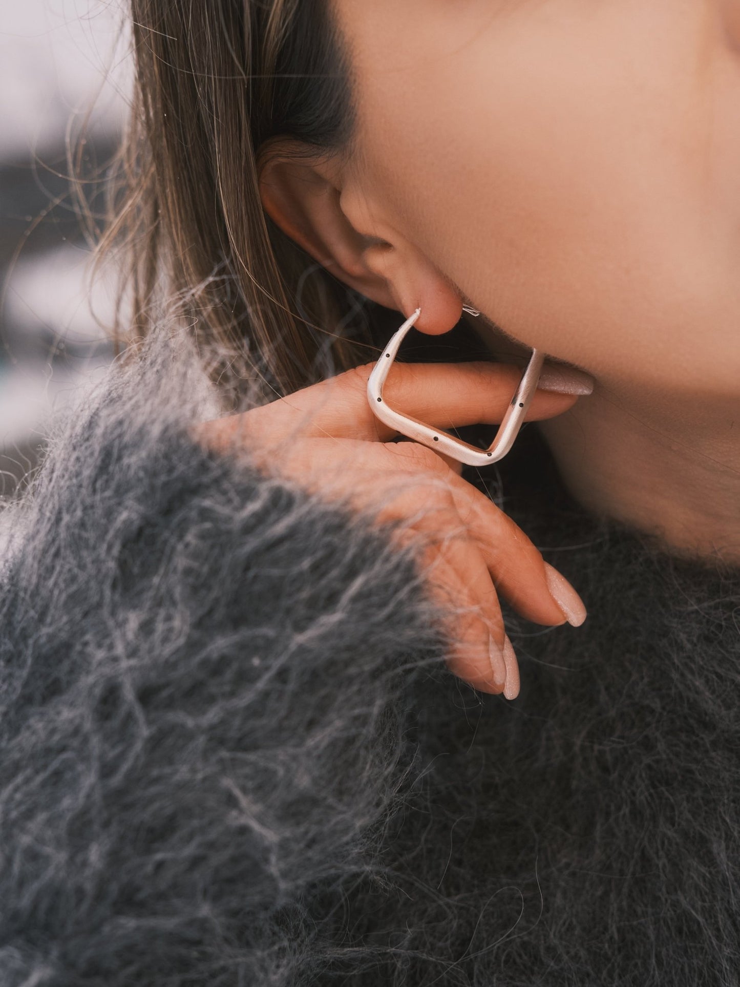 Сережки Квадратні сережки - кільця «Горошок» 43 мм (мідь) Gold - Kashimir.me Taton.shop