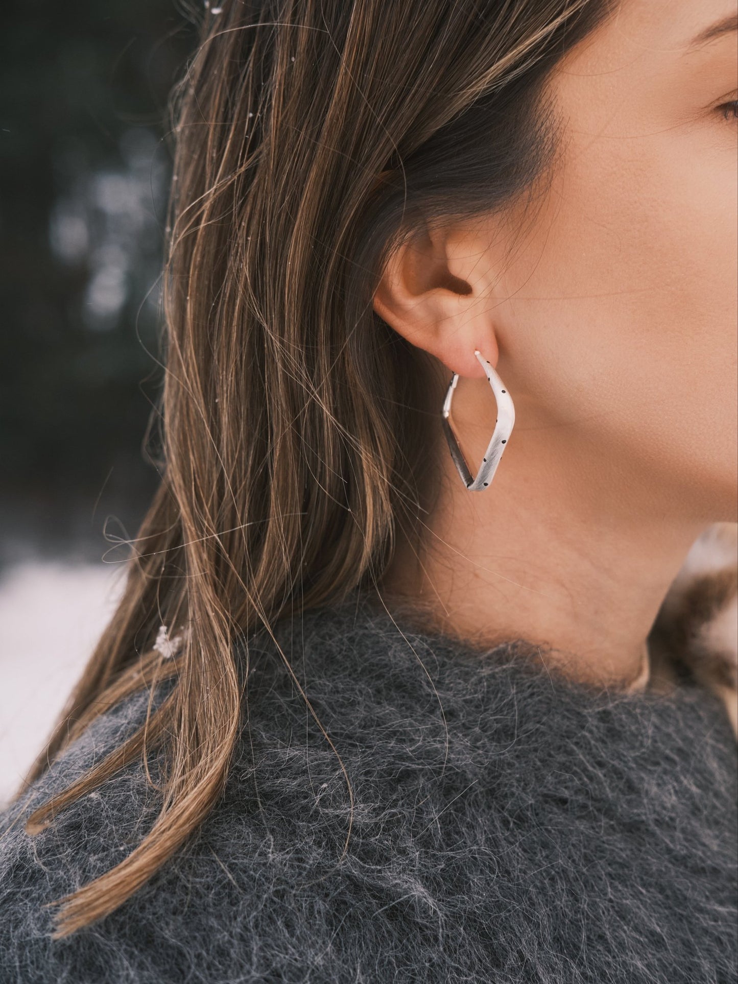 Сережки Квадратні сережки - кільця «Горошок» 43 мм (мідь) Silver - Kashimir.me Taton.shop