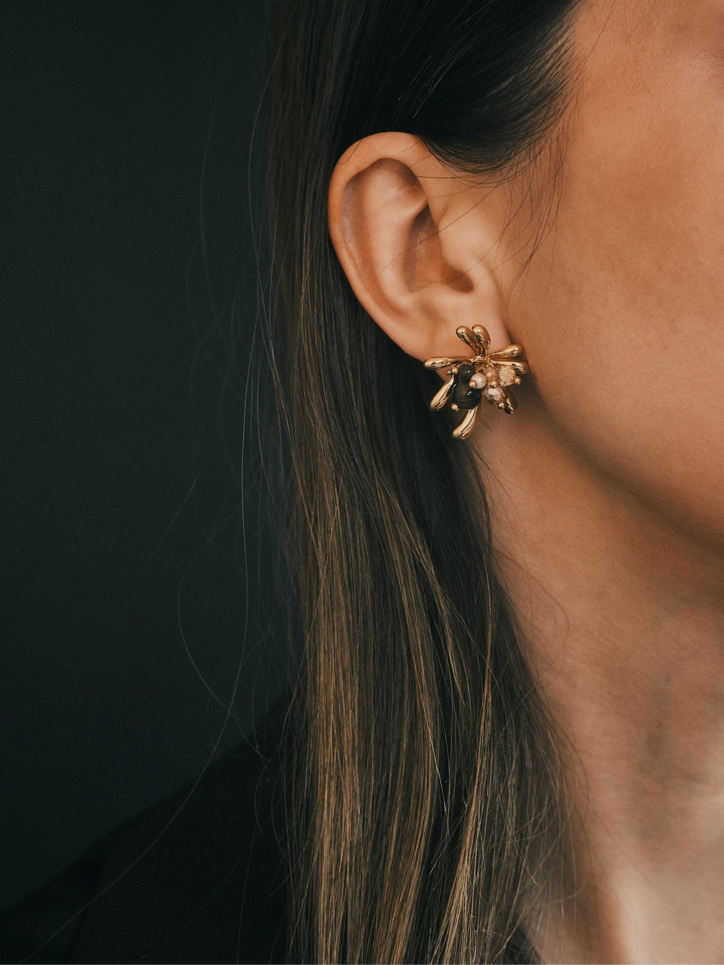 Сережки Золотисті сережки - пусети «Святковий Феєрверк» | Покриття 22К та кришталеві намистини Gold - Kashimir.me Taton.shop